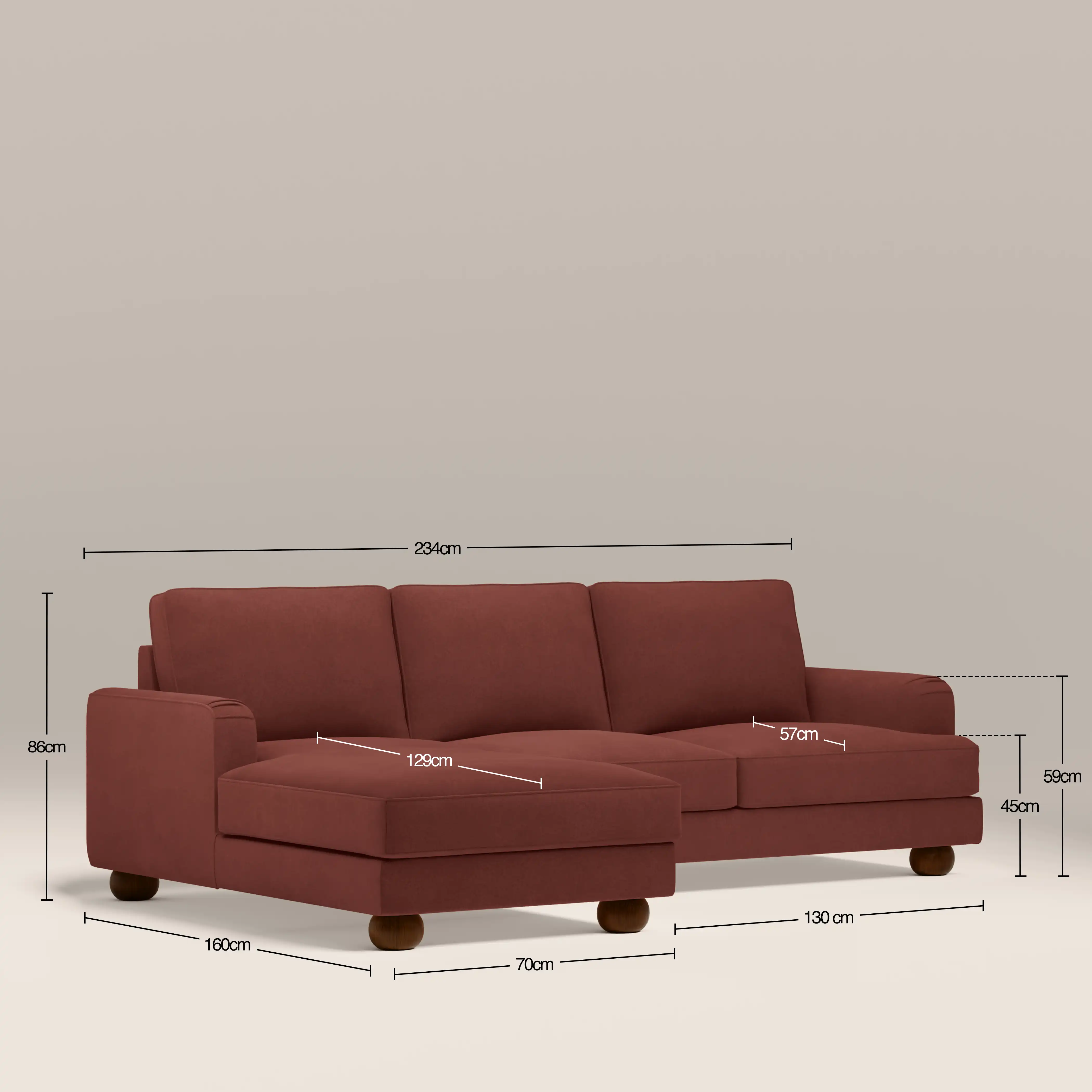 Nola Left Hand Chaise Sofa | Rust Red Sustainable Velvet - Image 7