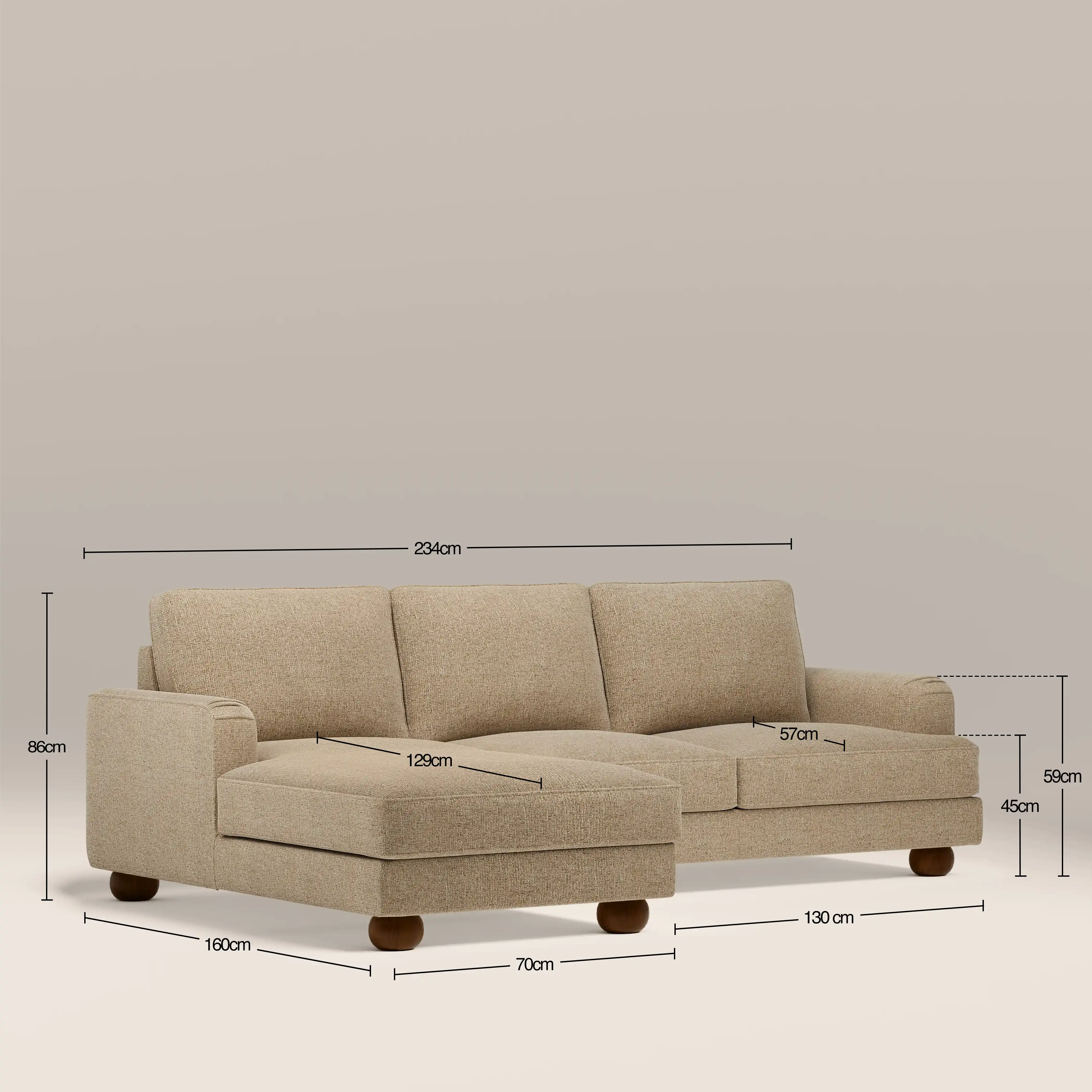 Nola Left Hand Chaise Sofa | Speckled Latte Boucle - Image 7