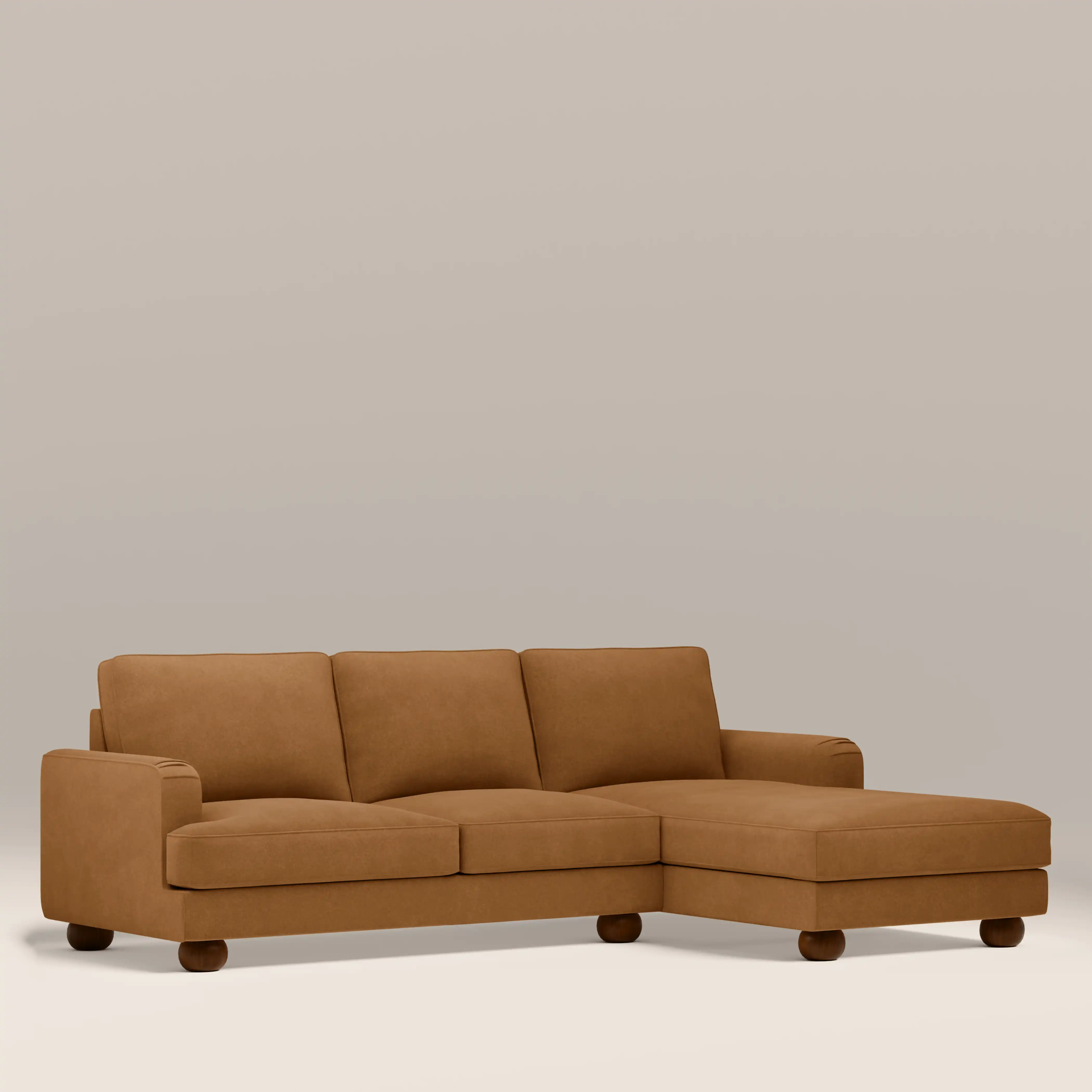 Nola Right Hand Chaise Sofa | Caramel Brown Sustainable Mohair Velvet - Image 2