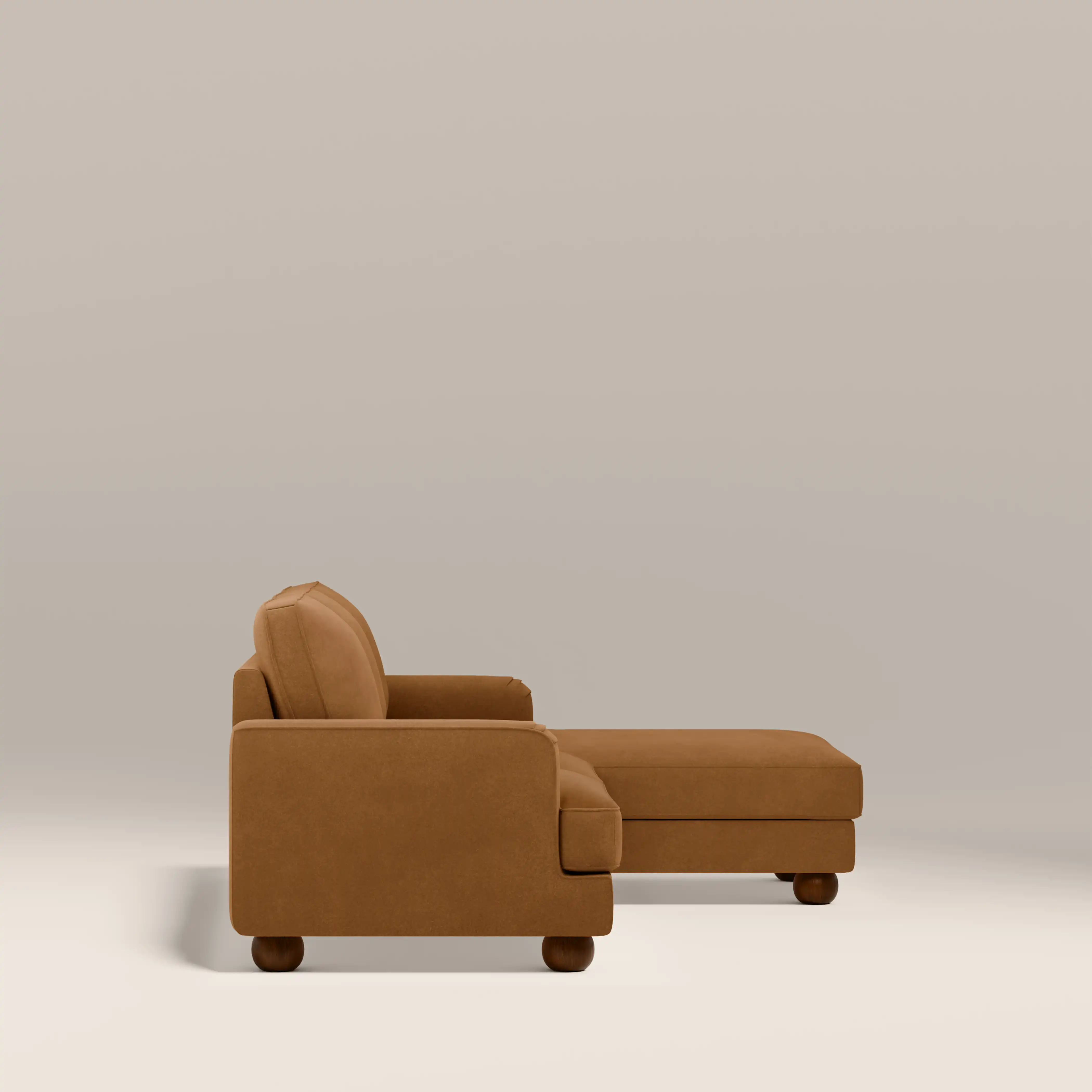 Nola Right Hand Chaise Sofa | Caramel Brown Sustainable Mohair Velvet - Image 4