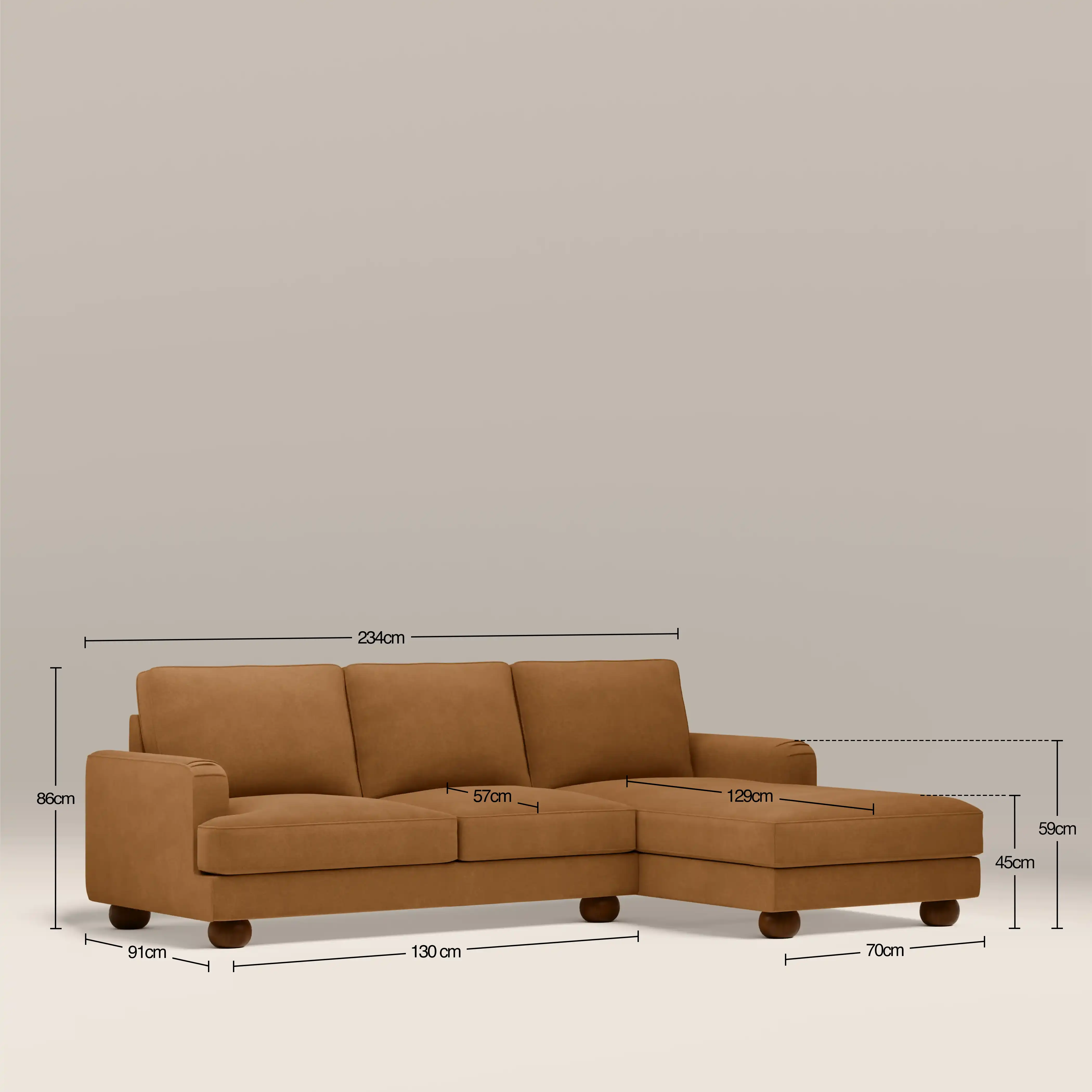 Nola Right Hand Chaise Sofa | Caramel Brown Sustainable Mohair Velvet - Image 7