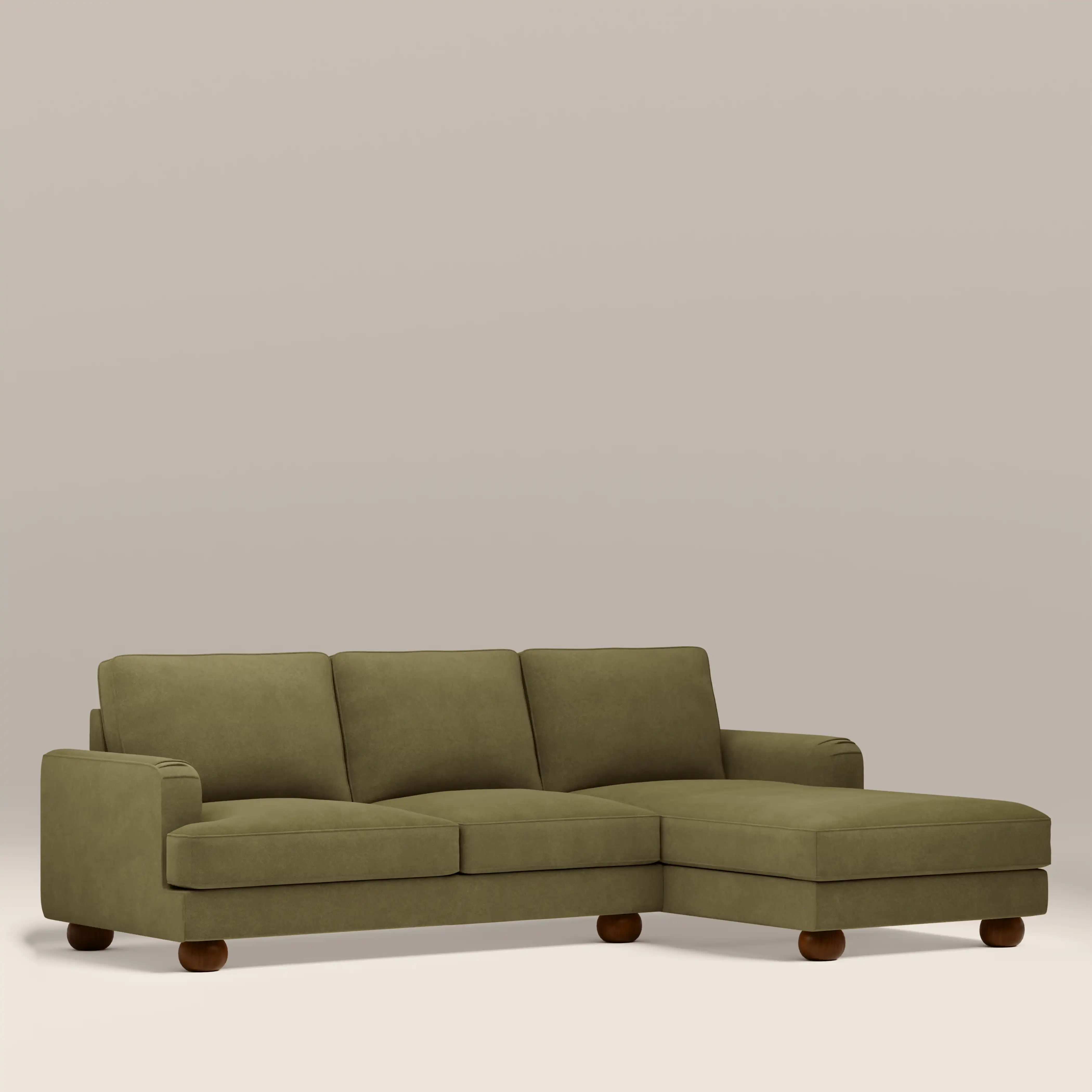 Nola Right Hand Chaise Sofa | Moss Green Sustainable Mohair Velvet - Image 2