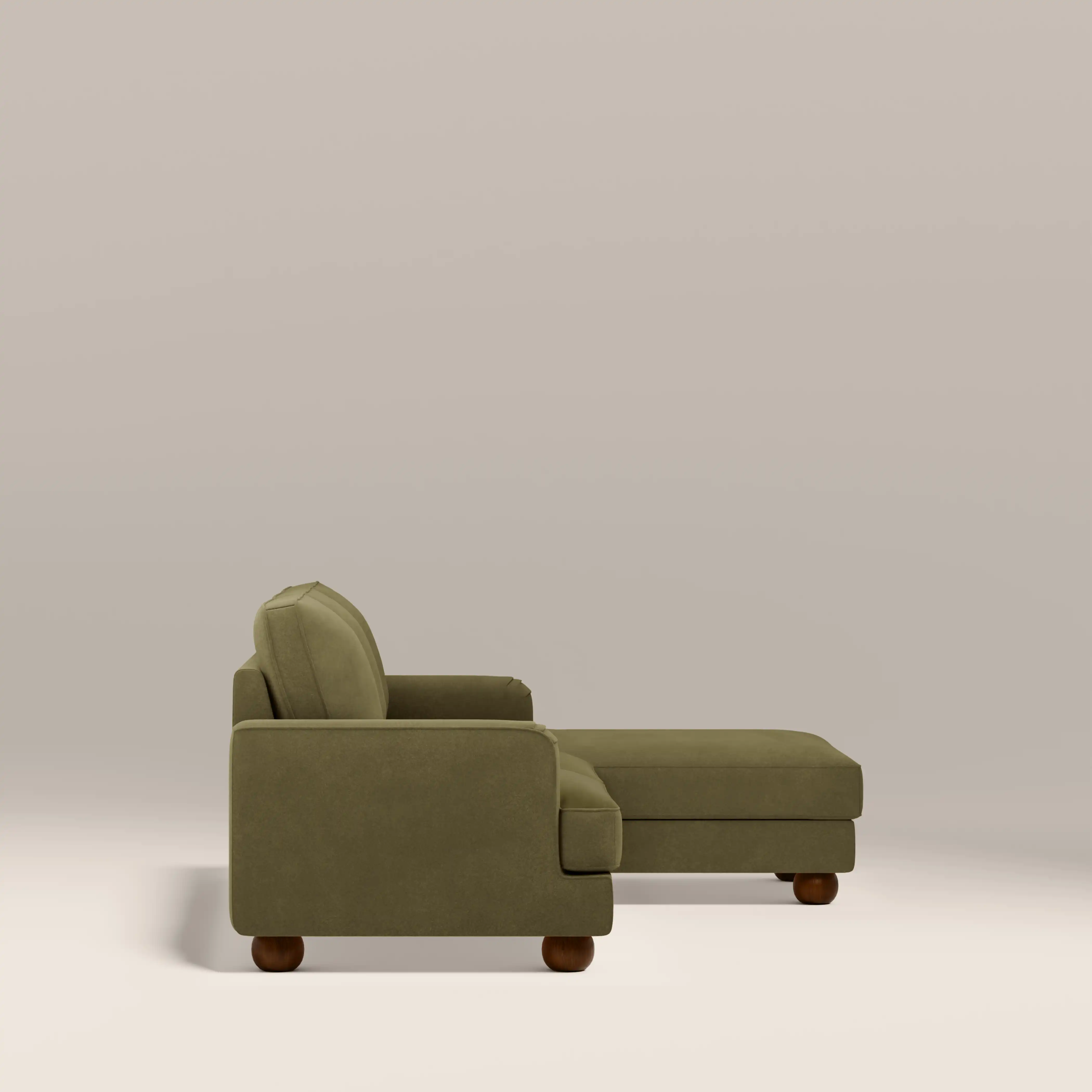 Nola Right Hand Chaise Sofa | Moss Green Sustainable Mohair Velvet - Image 4