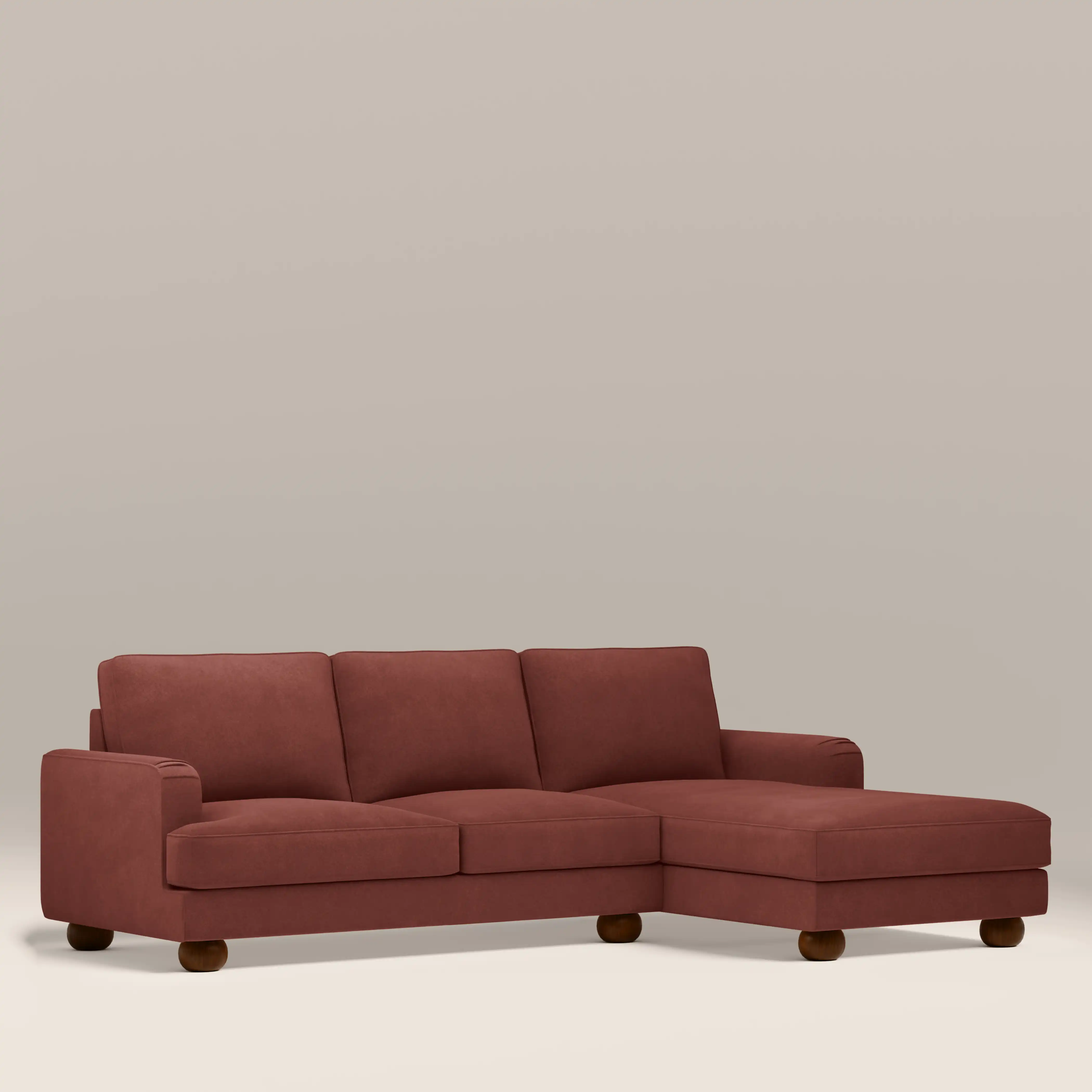 Nola Right Hand Chaise Sofa | Rust Red Sustainable Velvet - Image 2