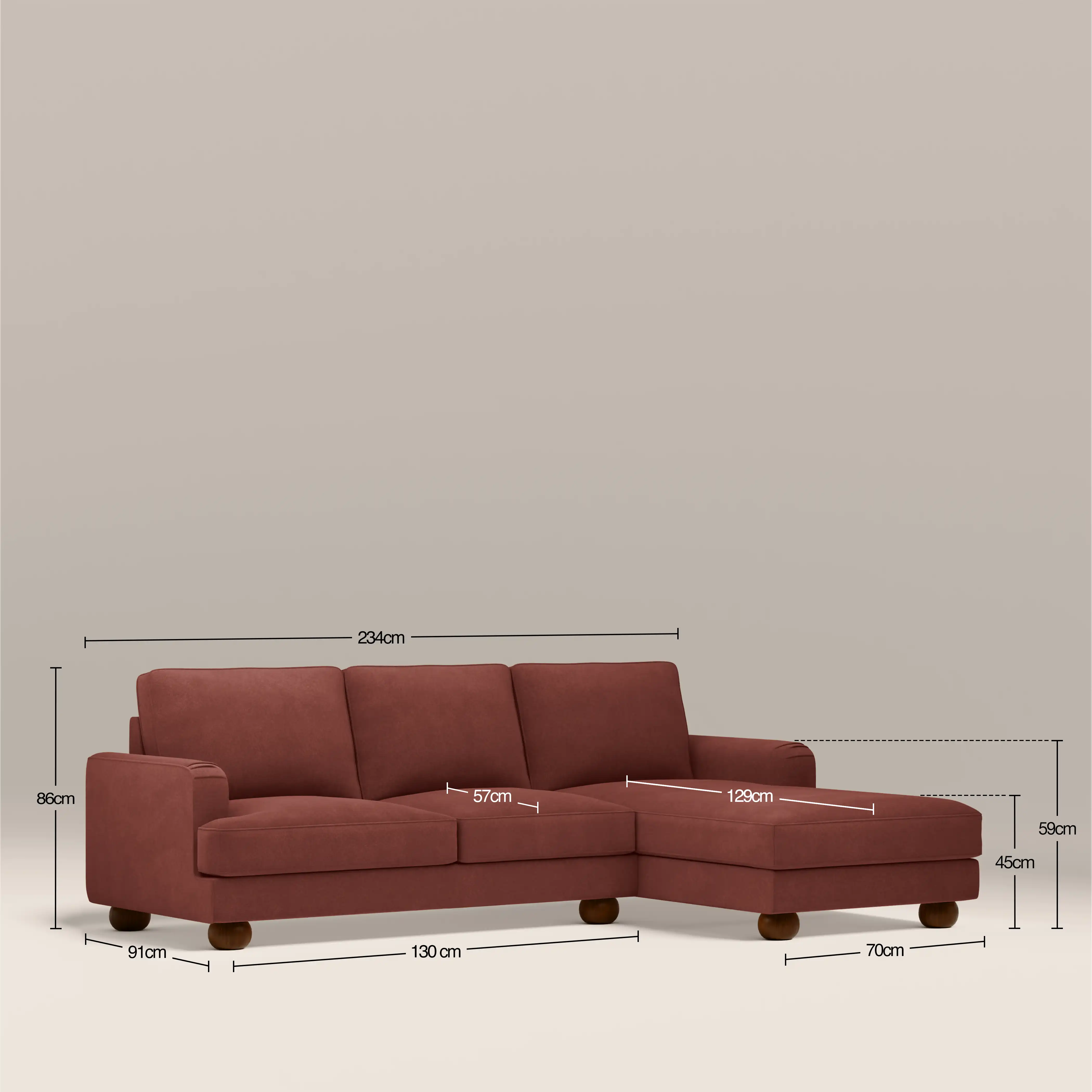 Nola Right Hand Chaise Sofa | Rust Red Sustainable Velvet - Image 7
