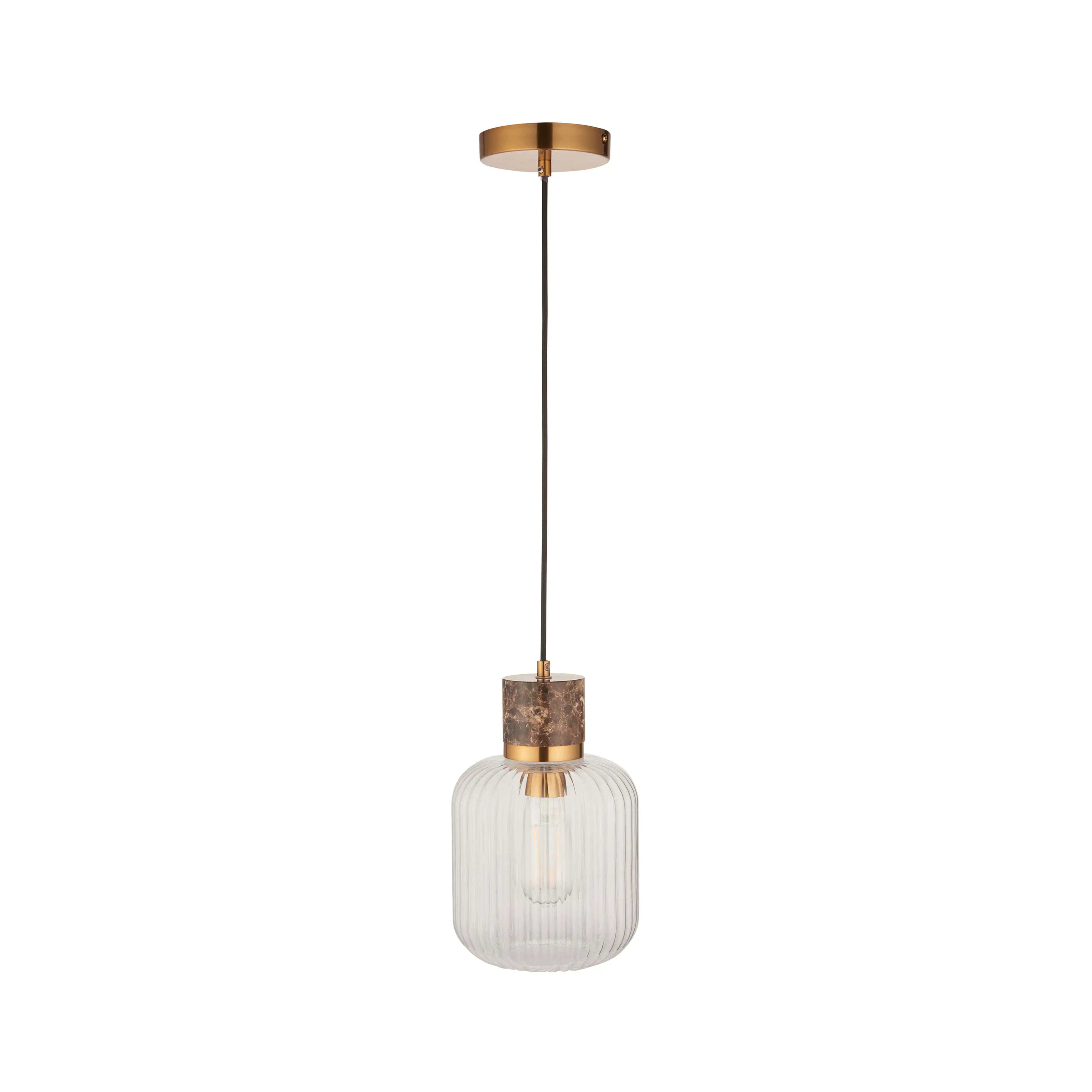 Nolan Ribbed Pendant Light | Dark Brown Marble & Brass - Image 3