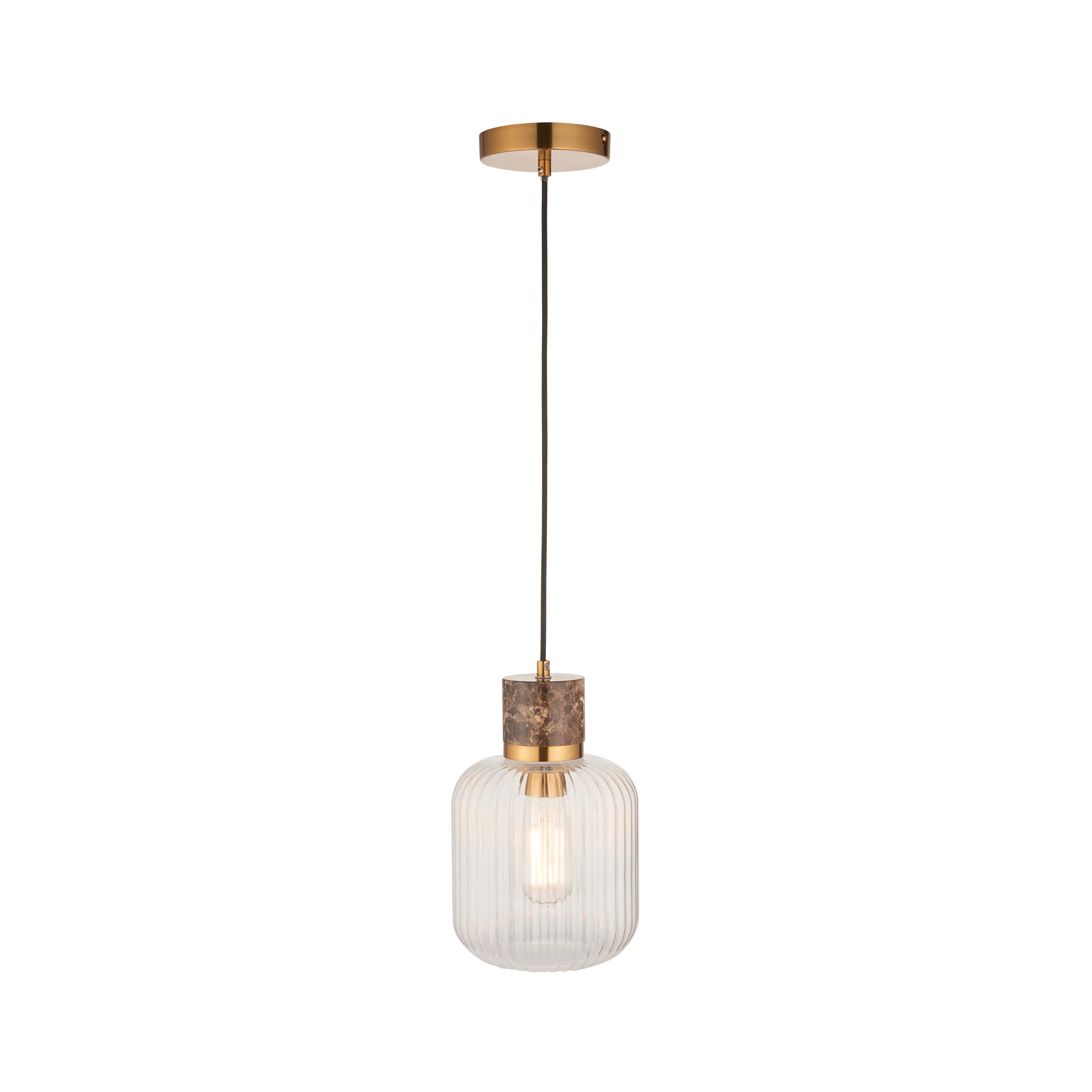 Nolan Ribbed Pendant Light | Dark Brown Marble & Brass - Image 4