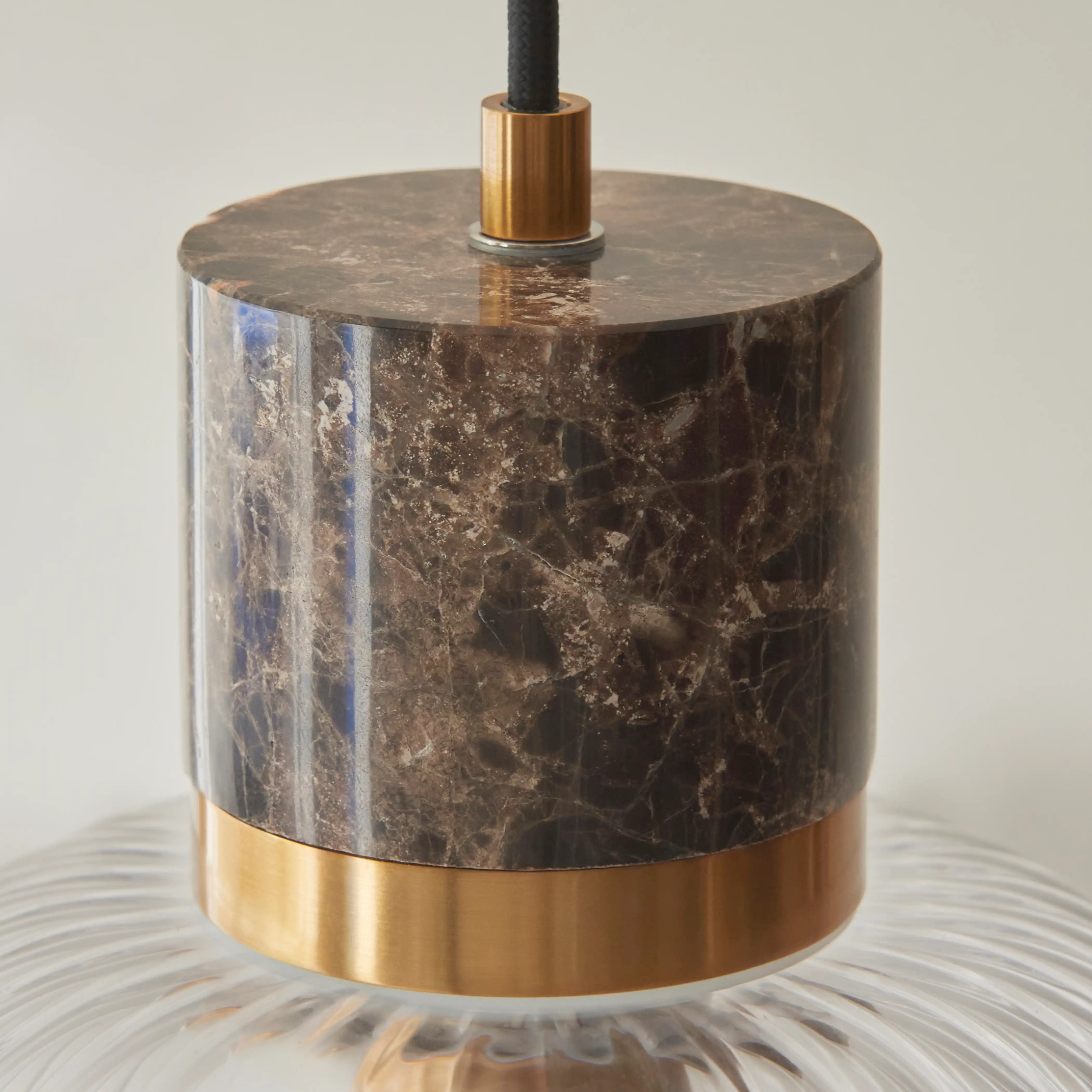 Nolan Ribbed Pendant Light | Dark Brown Marble & Brass - Image 5