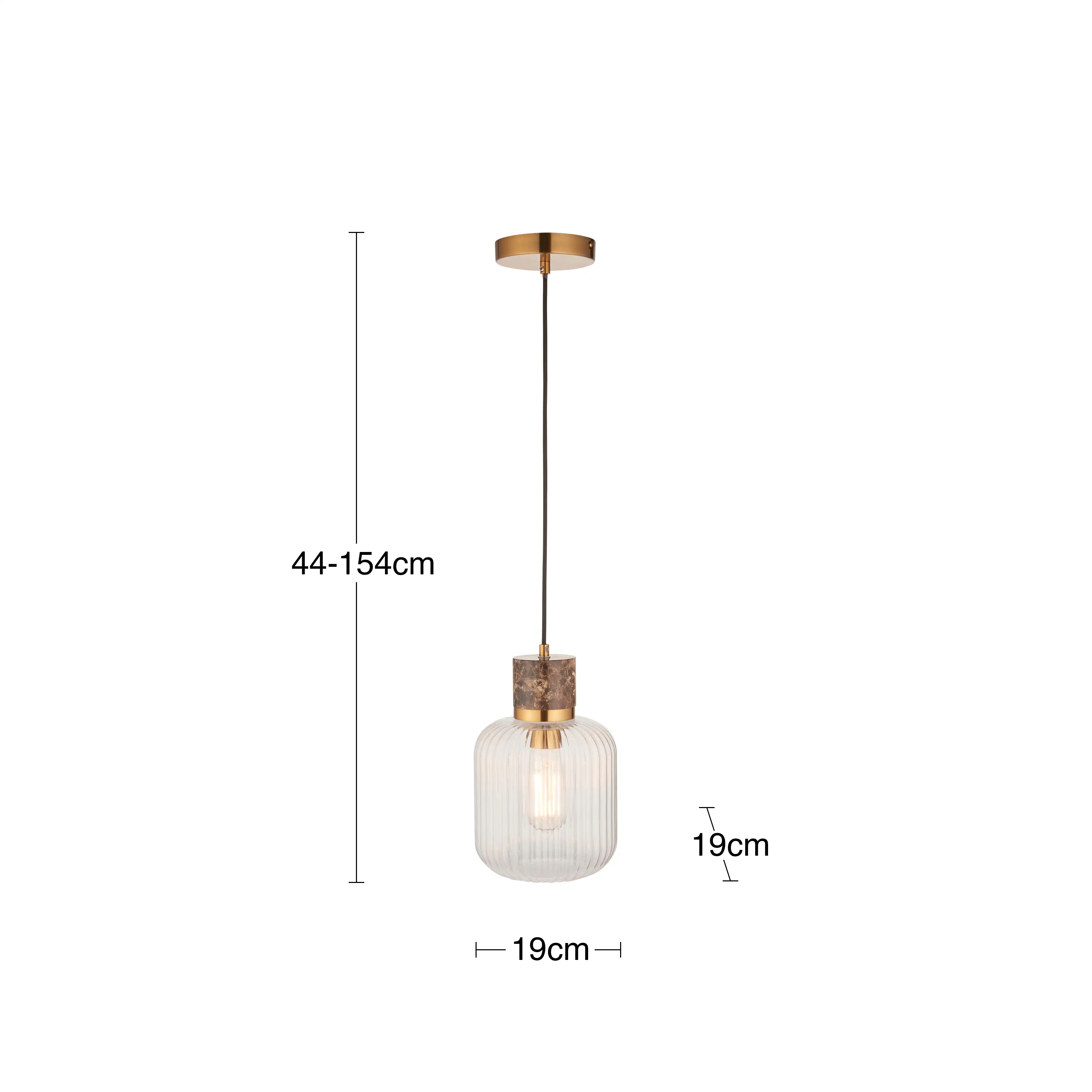 Nolan Ribbed Pendant Light | Dark Brown Marble & Brass - Image 6