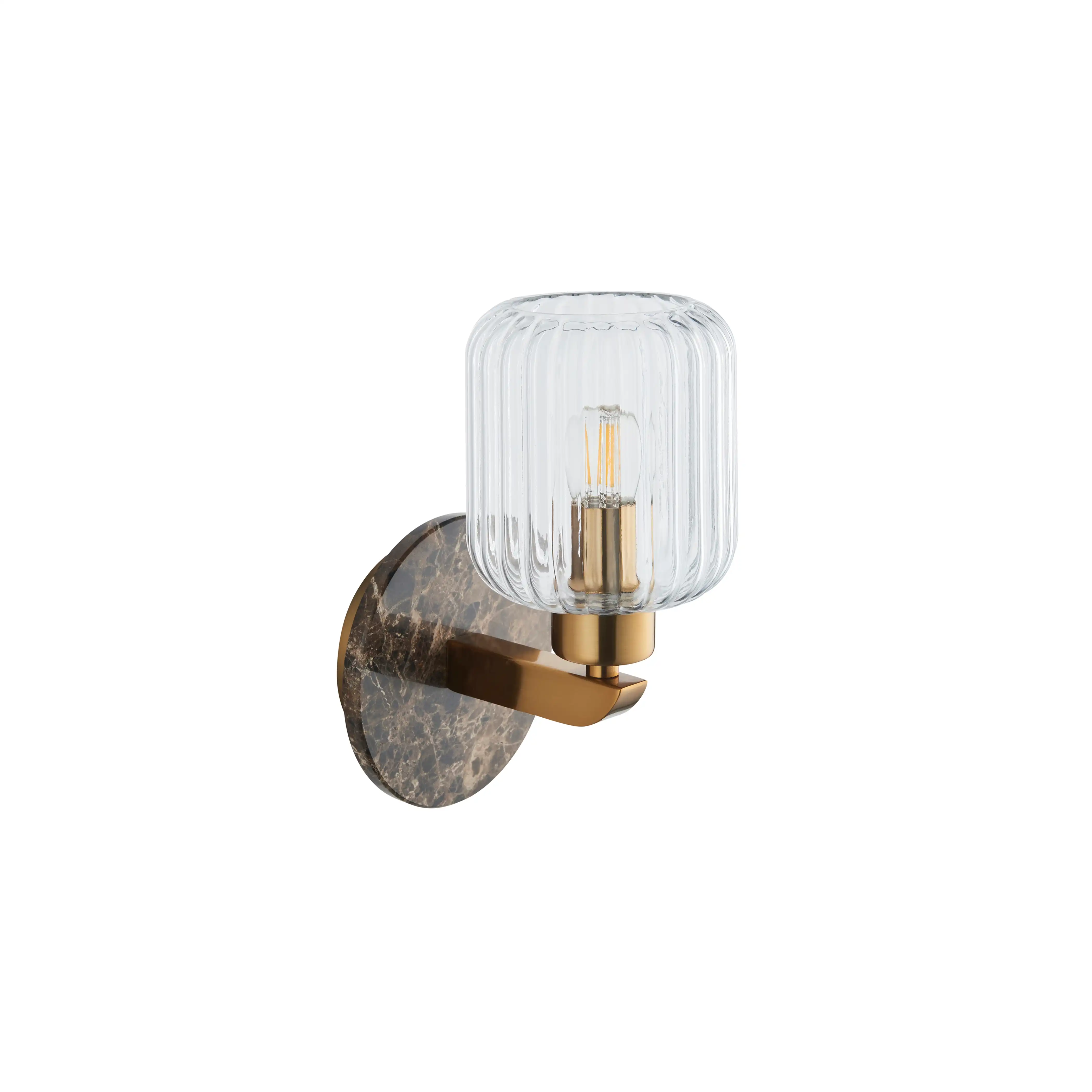 Nolan Ribbed Wall Light | Dark Brown Marble & Brass - Image 3
