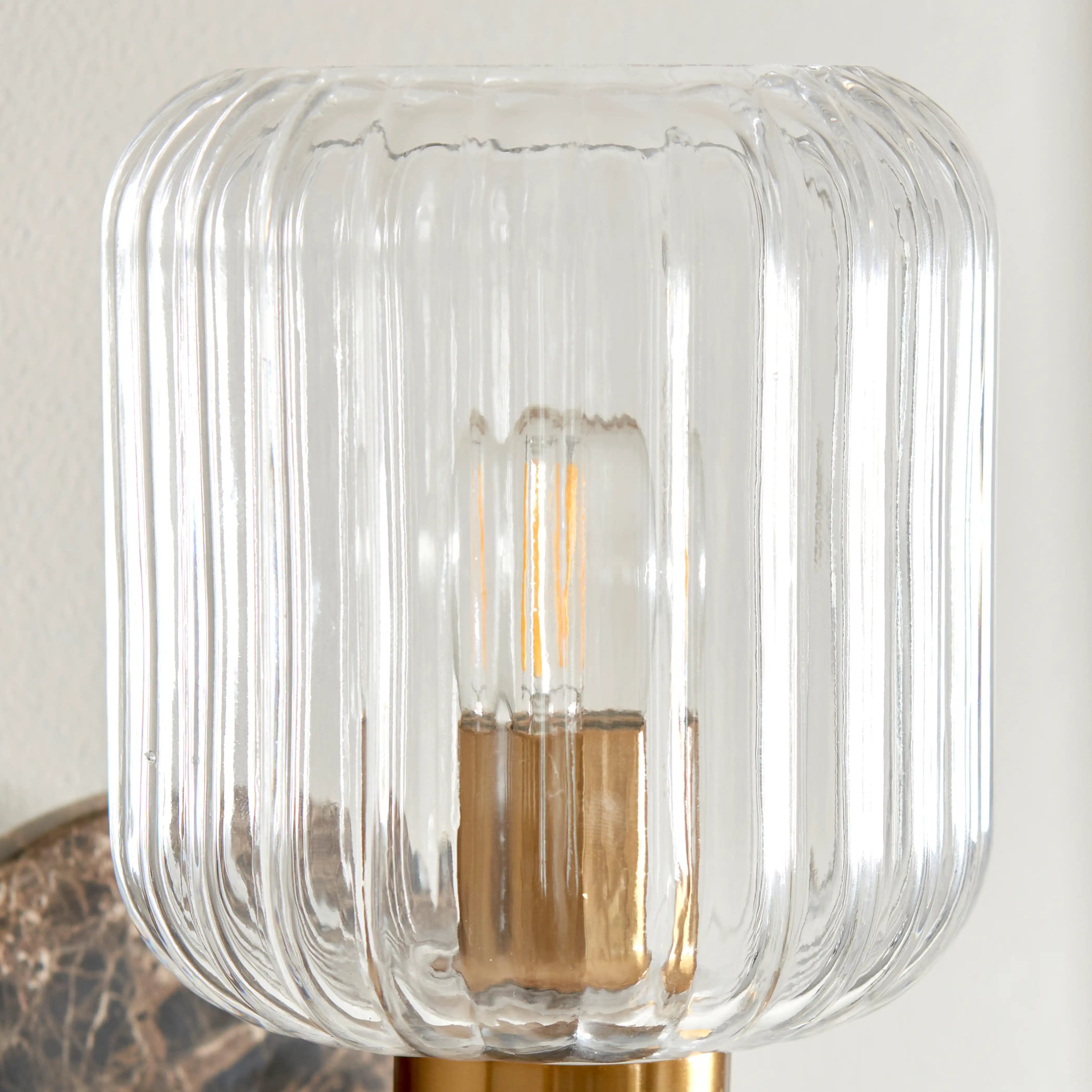 Nolan Ribbed Wall Light | Dark Brown Marble & Brass - Image 6