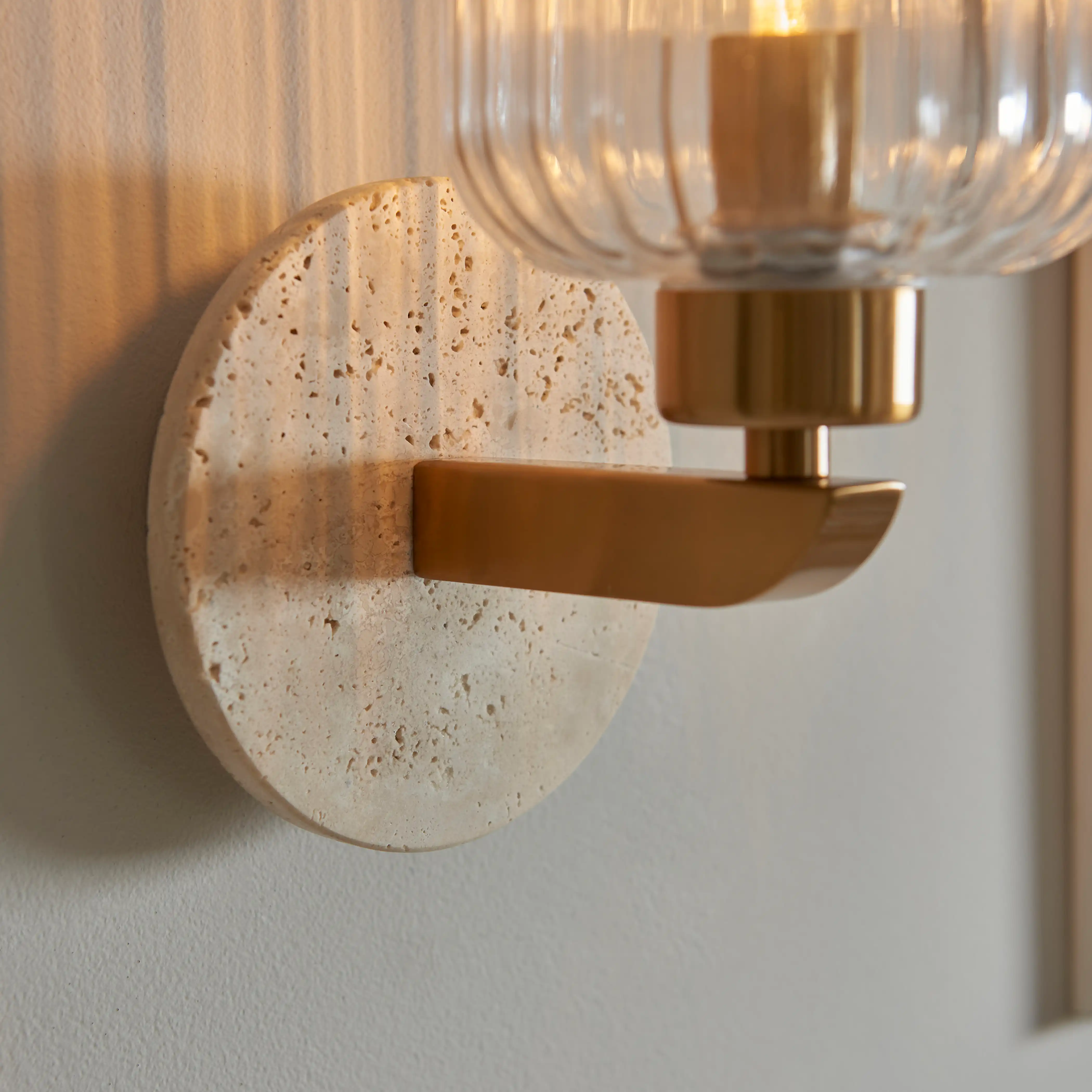 Nolan Ribbed Wall Light | Natural Travertine & Brass - Image 3