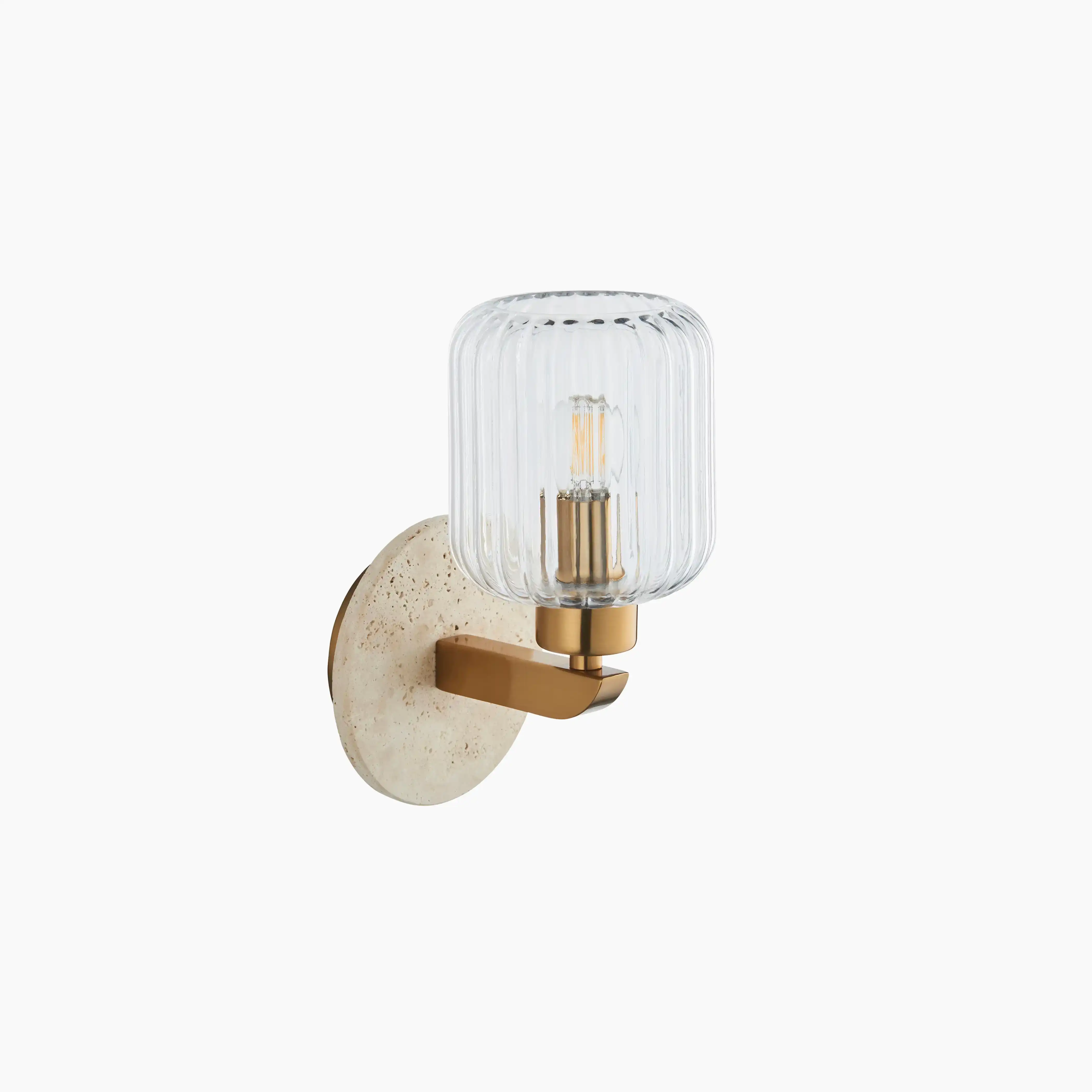 Nolan Ribbed Wall Light | Natural Travertine & Brass - Image 4