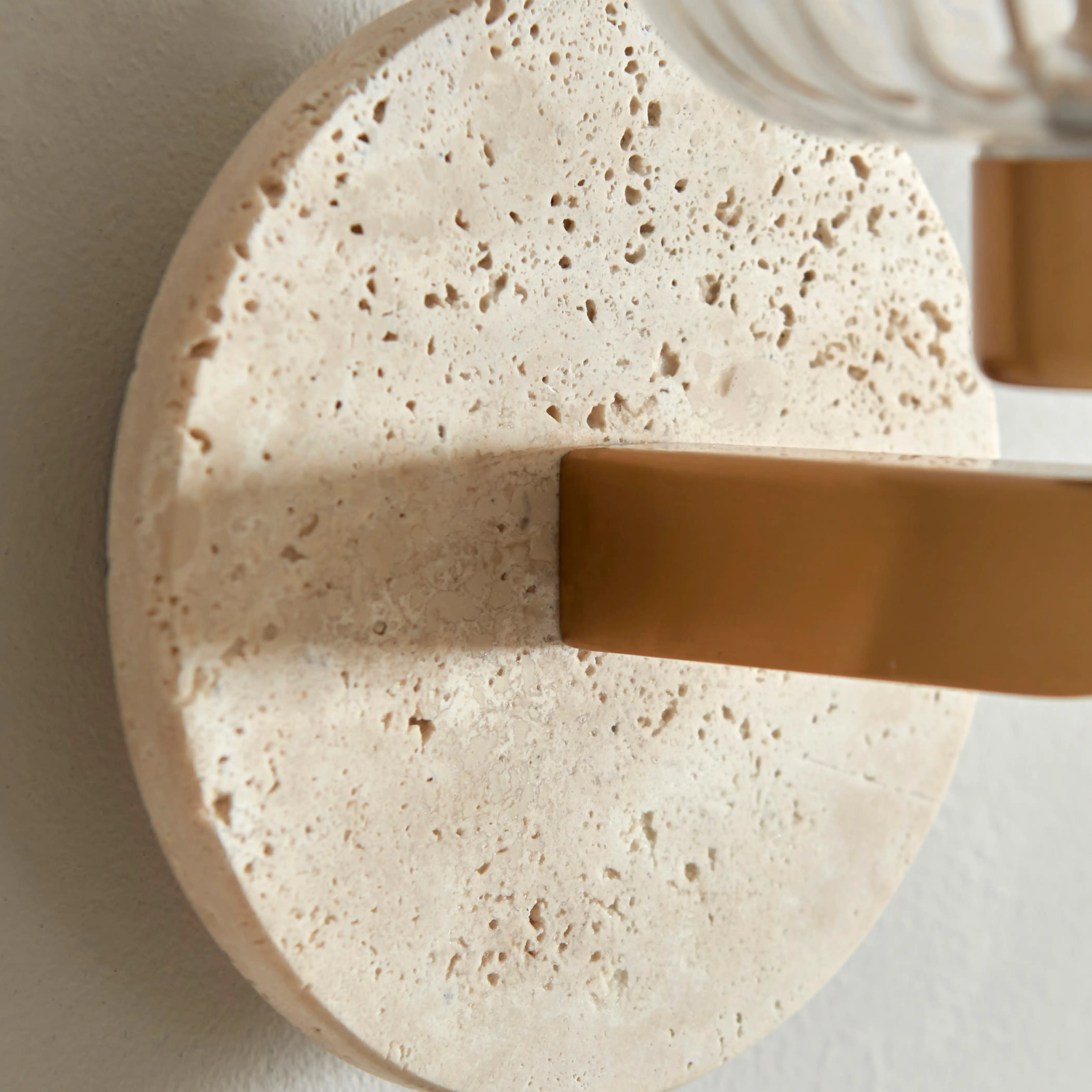 Nolan Ribbed Wall Light | Natural Travertine & Brass - Image 6
