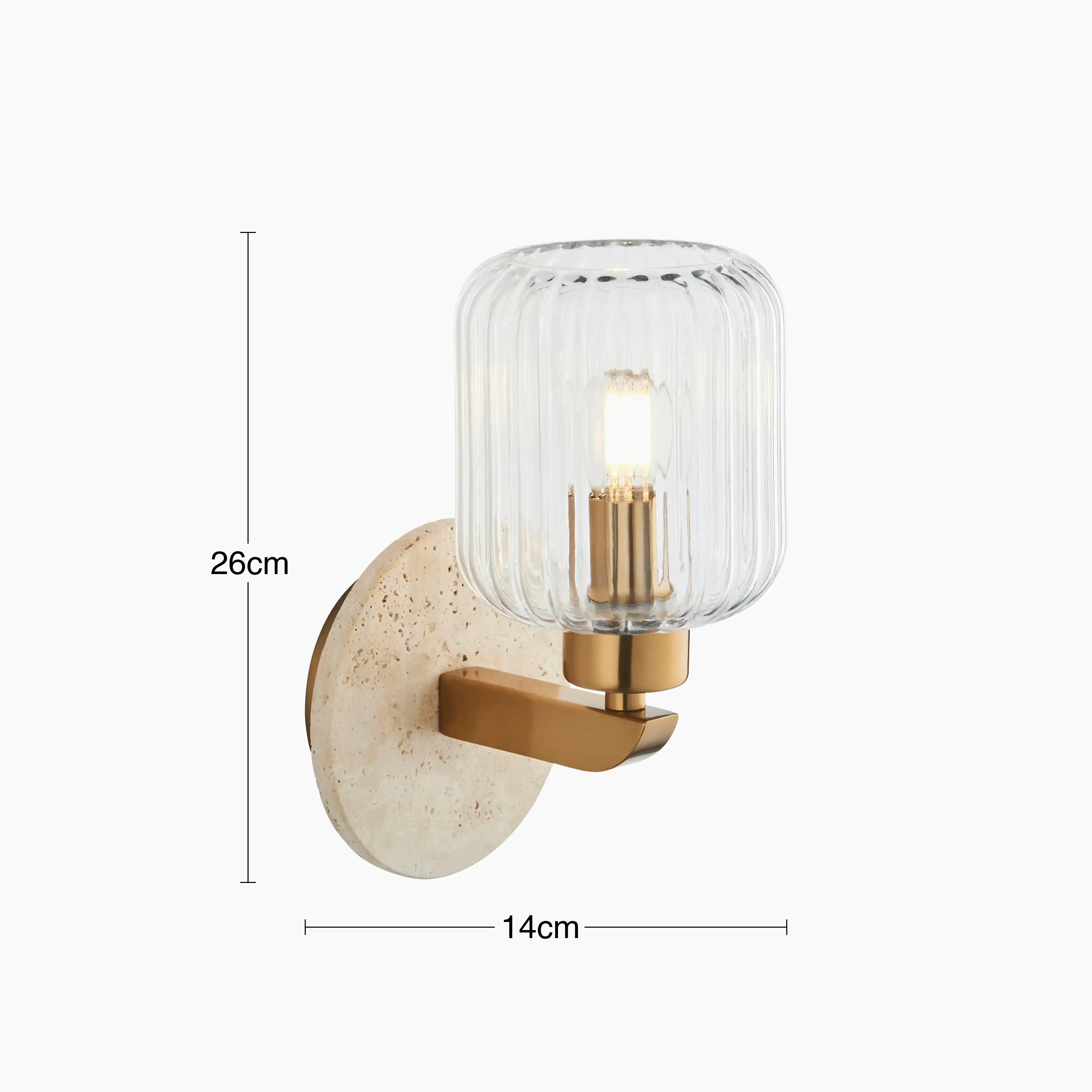 Nolan Ribbed Wall Light | Natural Travertine & Brass - Image 7