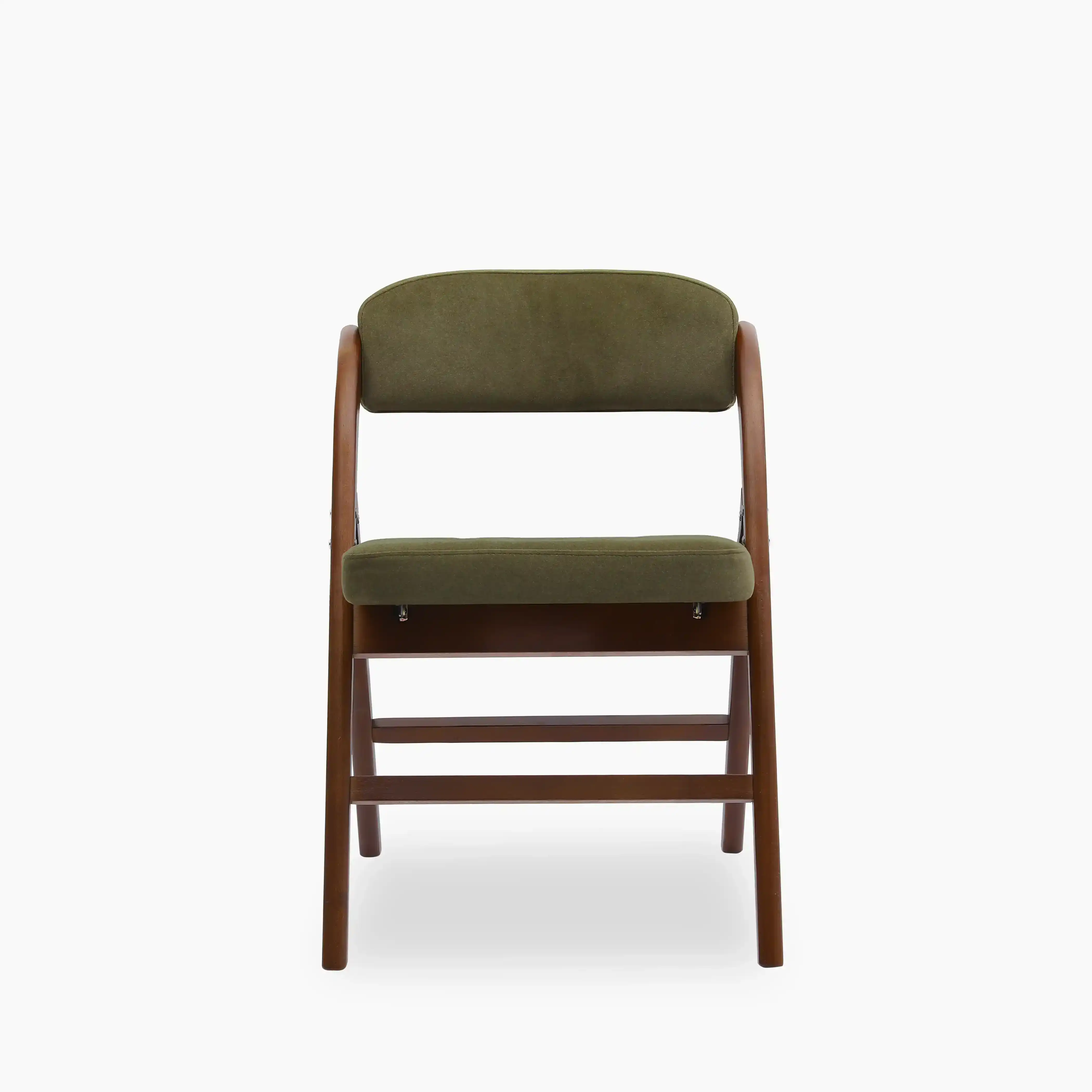 Nomad Folding Dining Chair | Moss Green Sustainable Mohair Velvet & Walnut - Image 2