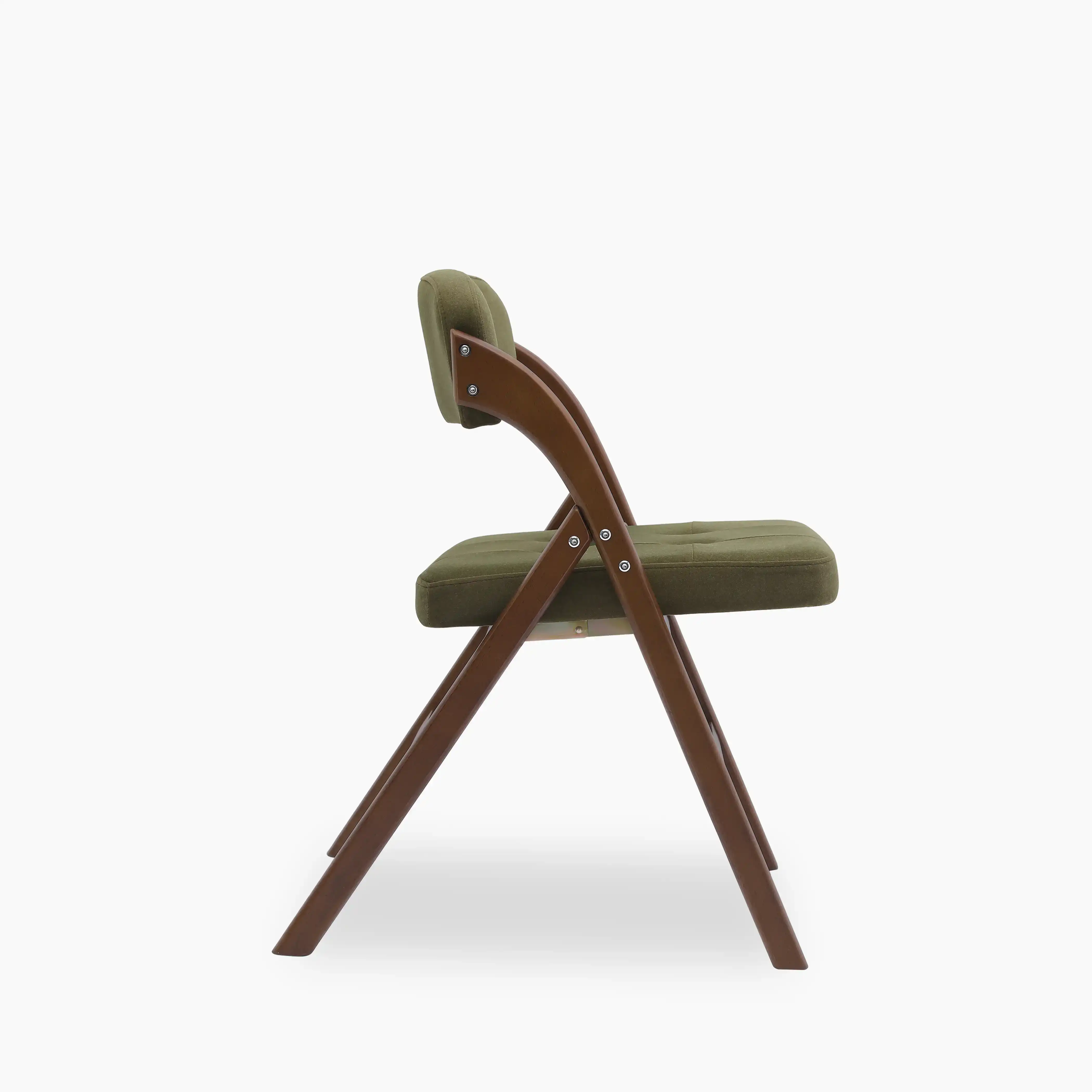 Nomad Folding Dining Chair | Moss Green Sustainable Mohair Velvet & Walnut - Image 4