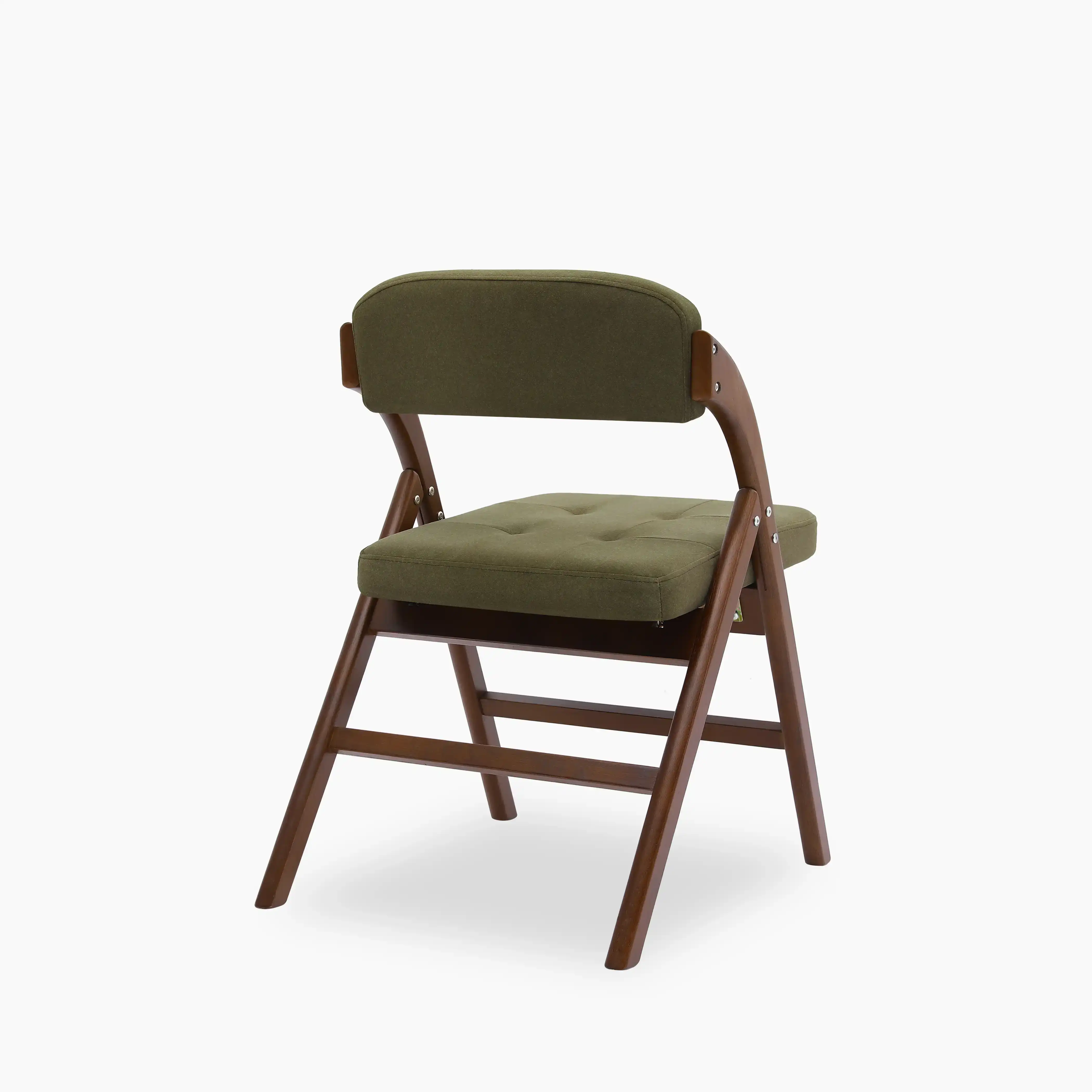 Nomad Folding Dining Chair | Moss Green Sustainable Mohair Velvet & Walnut - Image 5