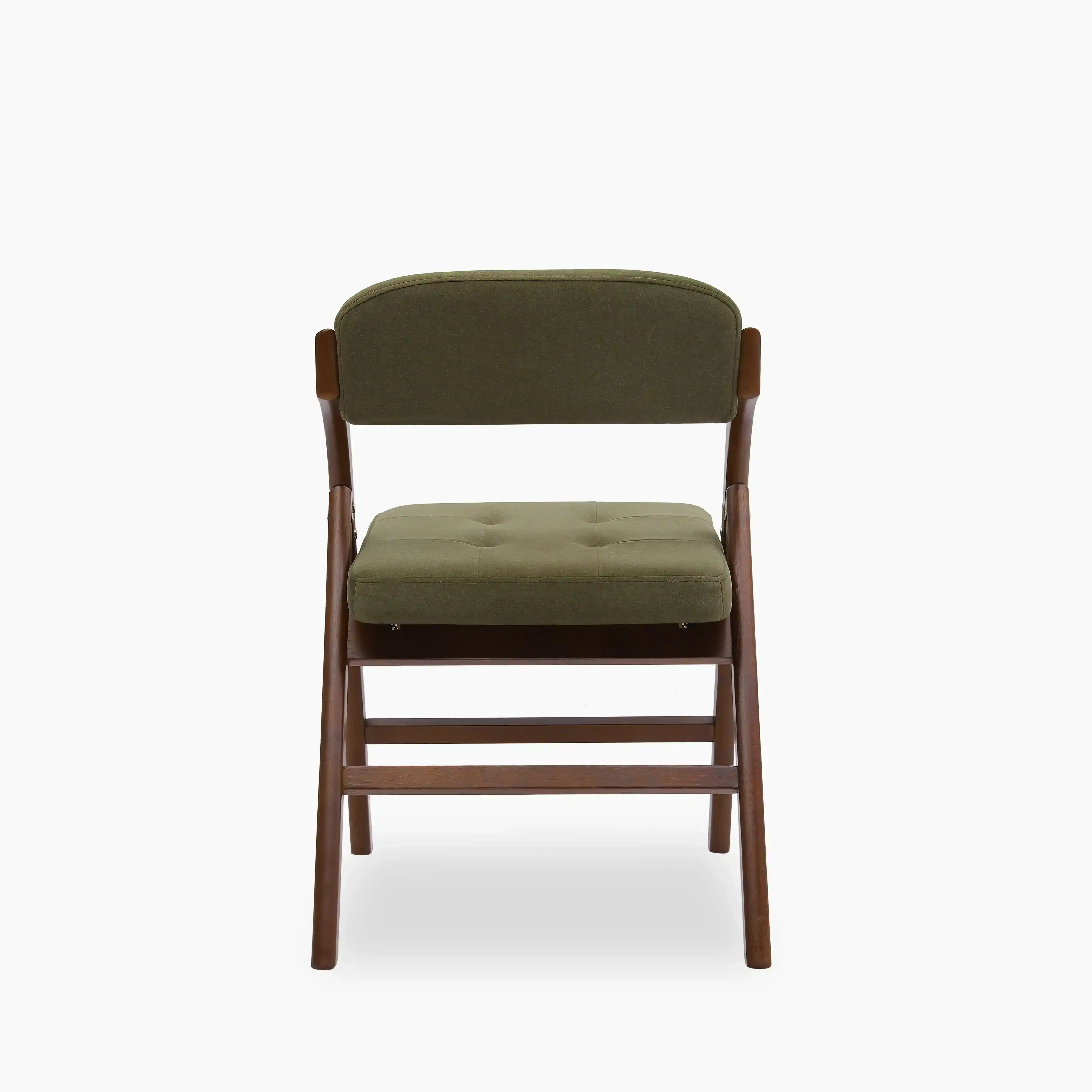 Nomad Folding Dining Chair | Moss Green Sustainable Mohair Velvet & Walnut - Image 6