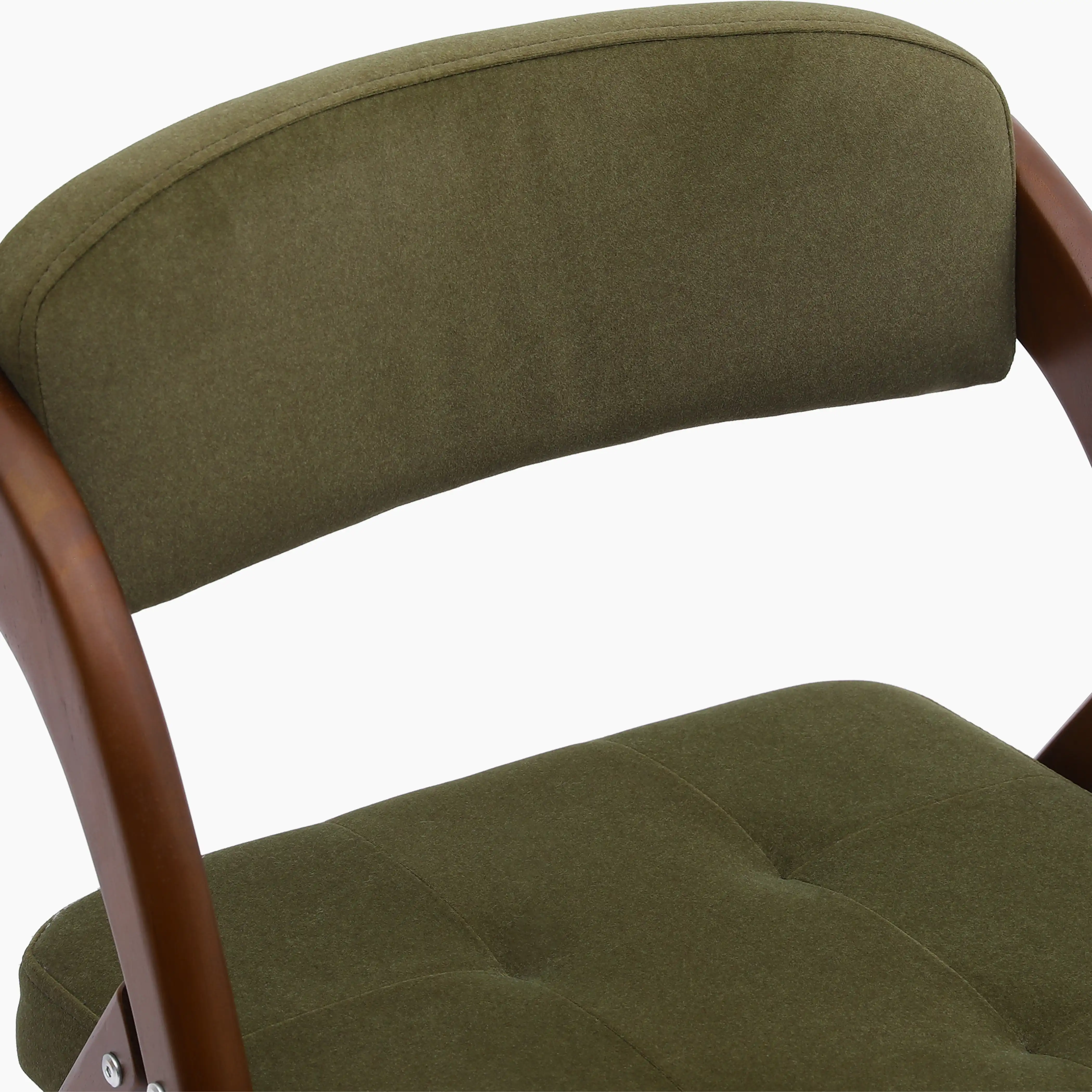 Nomad Folding Dining Chair | Moss Green Sustainable Mohair Velvet & Walnut - Image 7