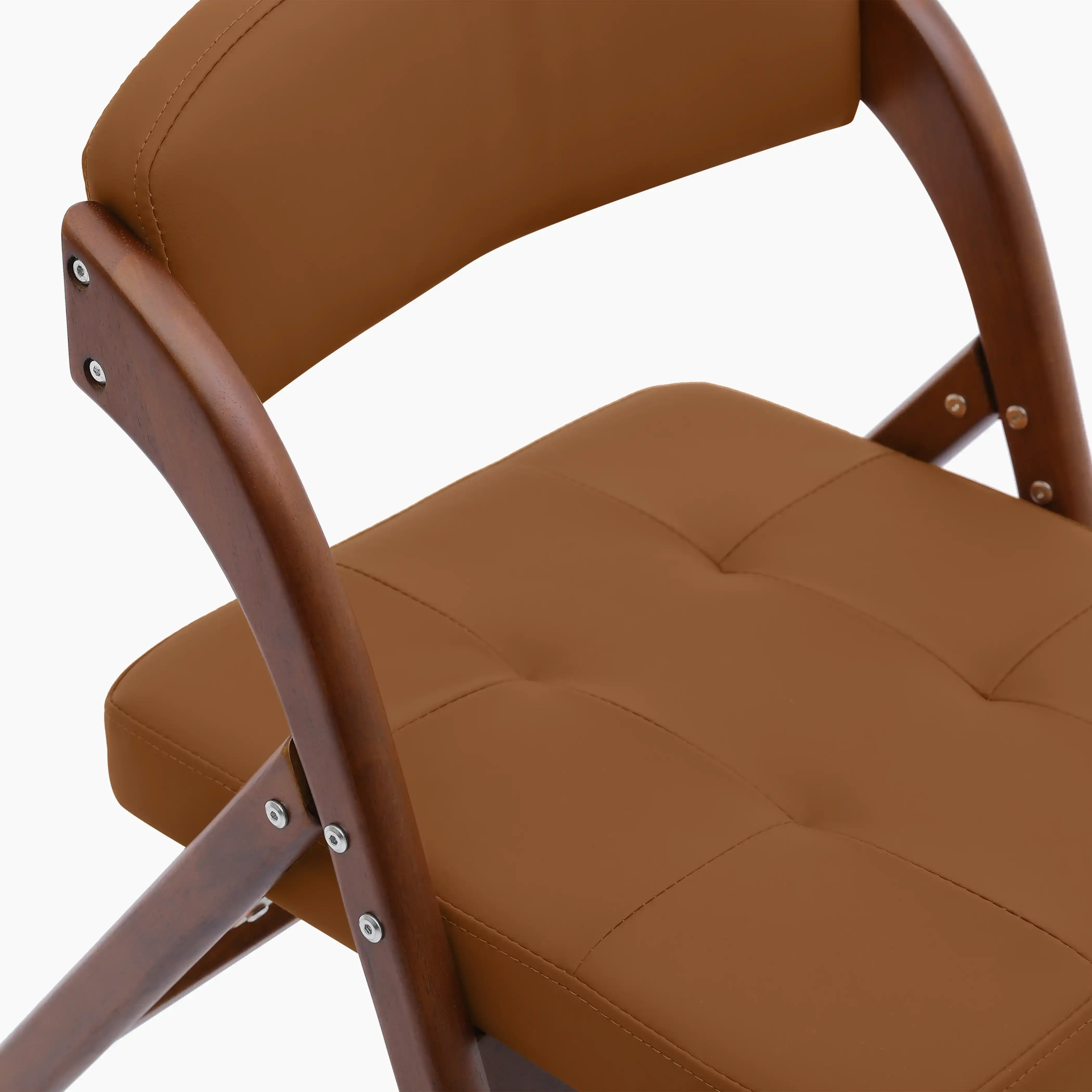 Nomad Folding Dining Chair | Tuscan Tan Faux Leather & Walnut - Image 7
