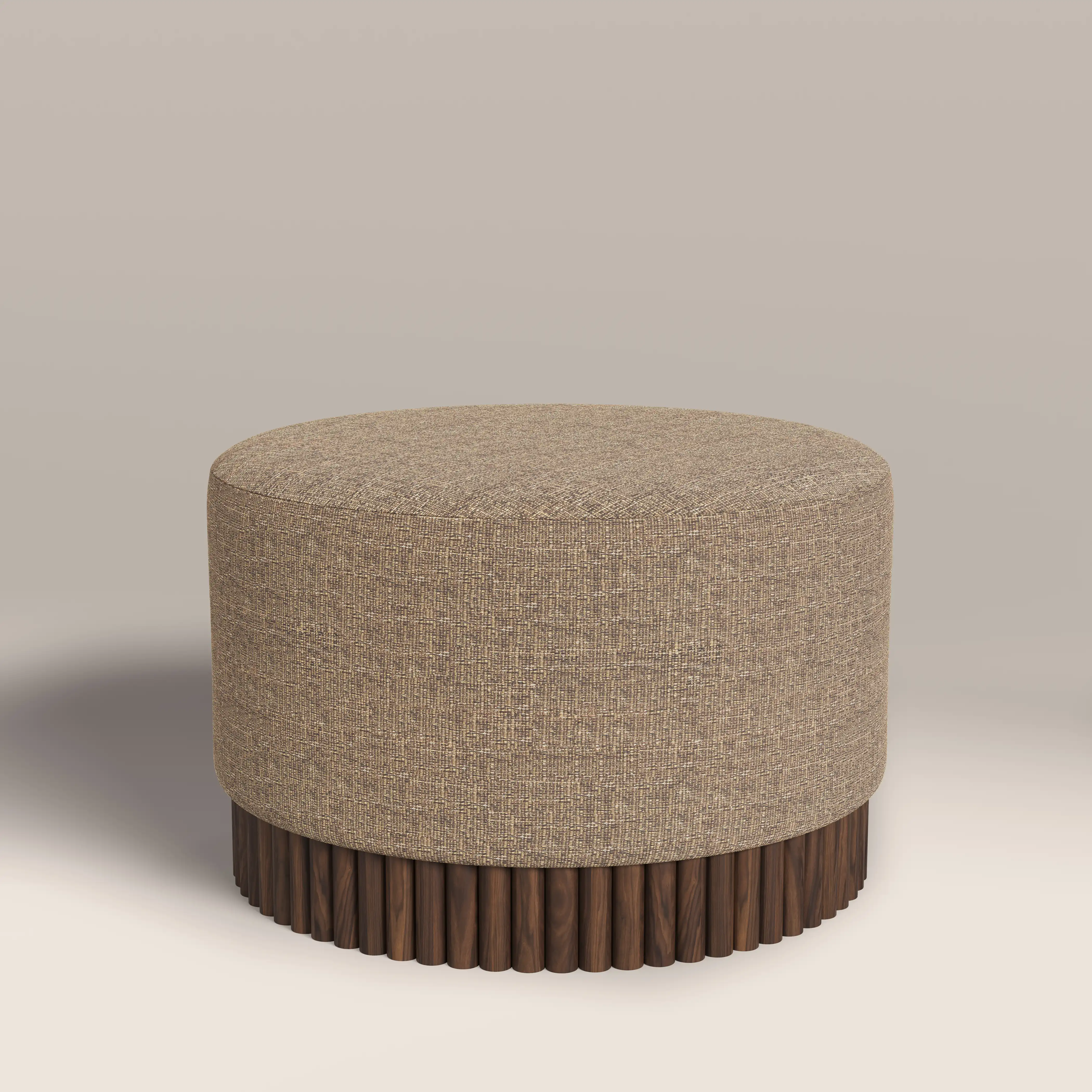 Oberon Footstool | Speckled Cappuccino Boucle & Walnut - Image 3