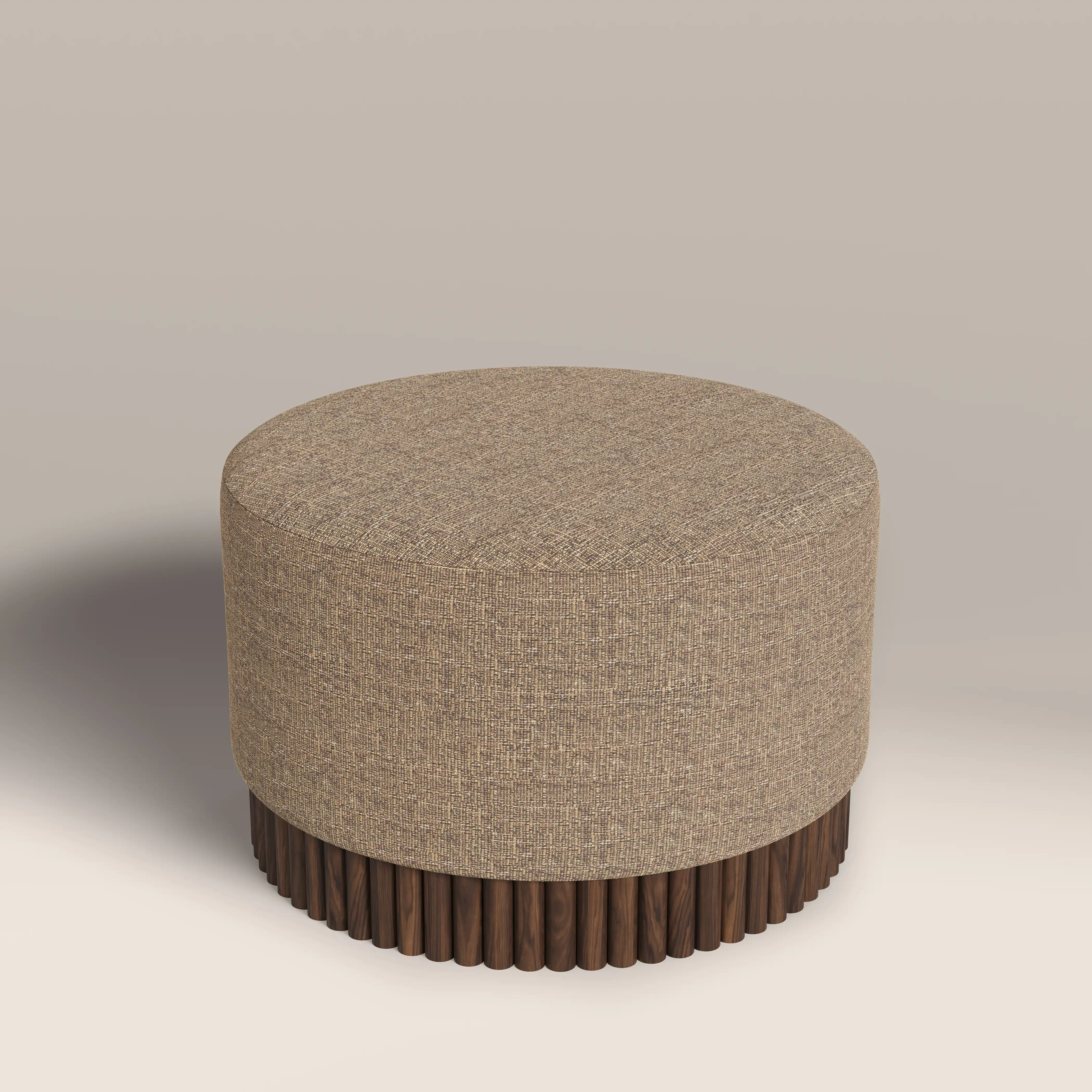 Oberon Footstool | Speckled Cappuccino Boucle & Walnut - Image 4