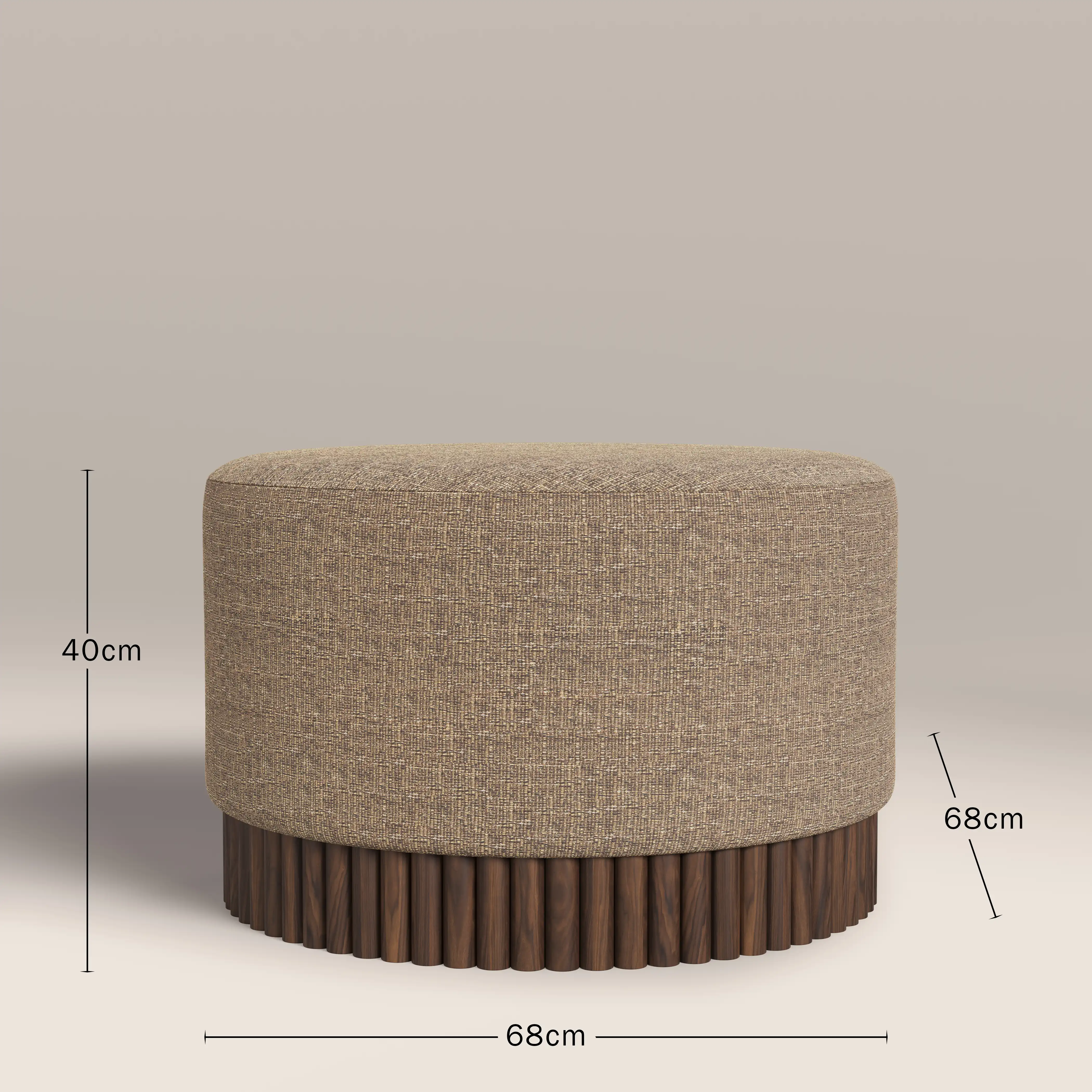 Oberon Footstool | Speckled Cappuccino Boucle & Walnut - Image 5