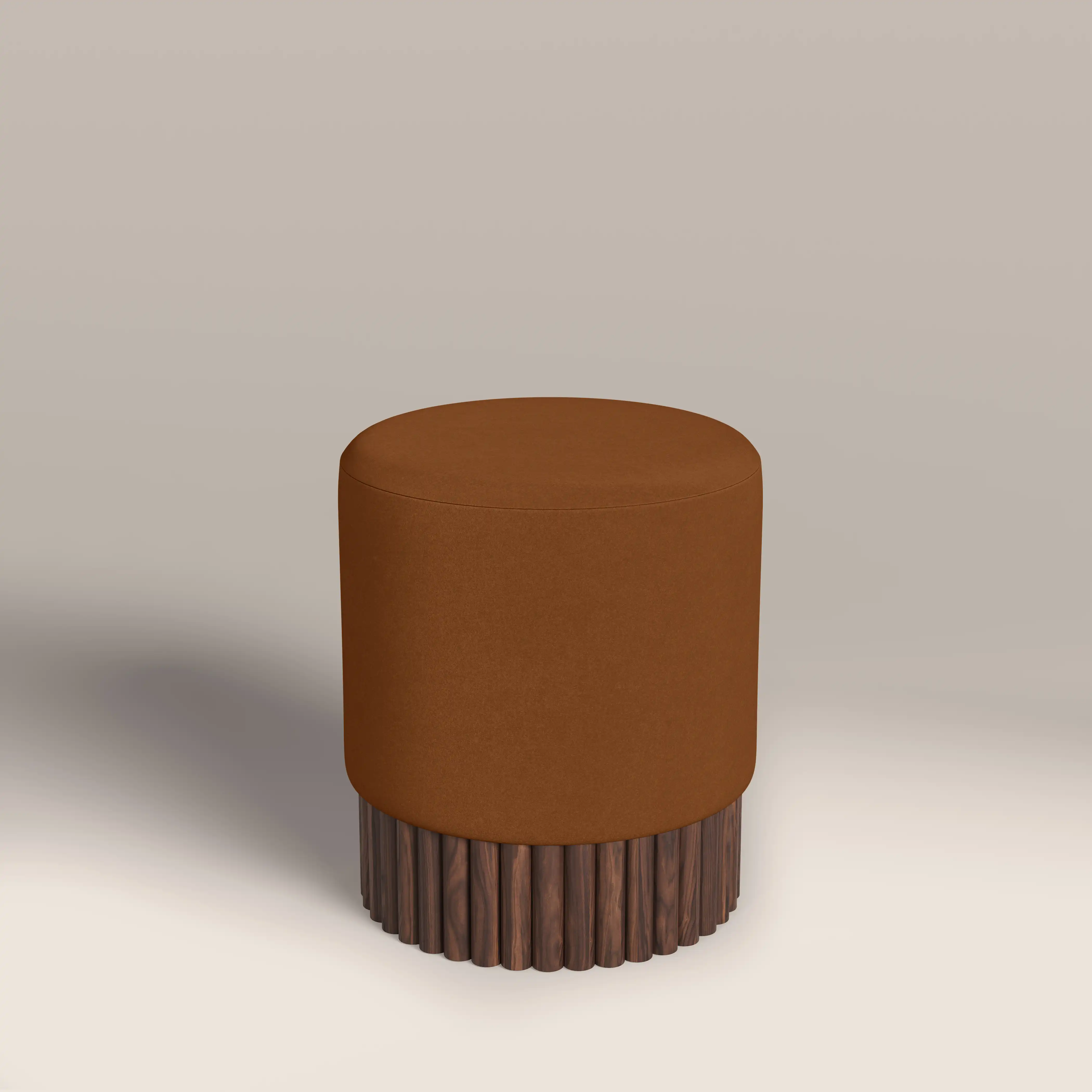 Oberon Pouffe | Caramel Sustainable Mohair Velvet & Walnut - Image 2