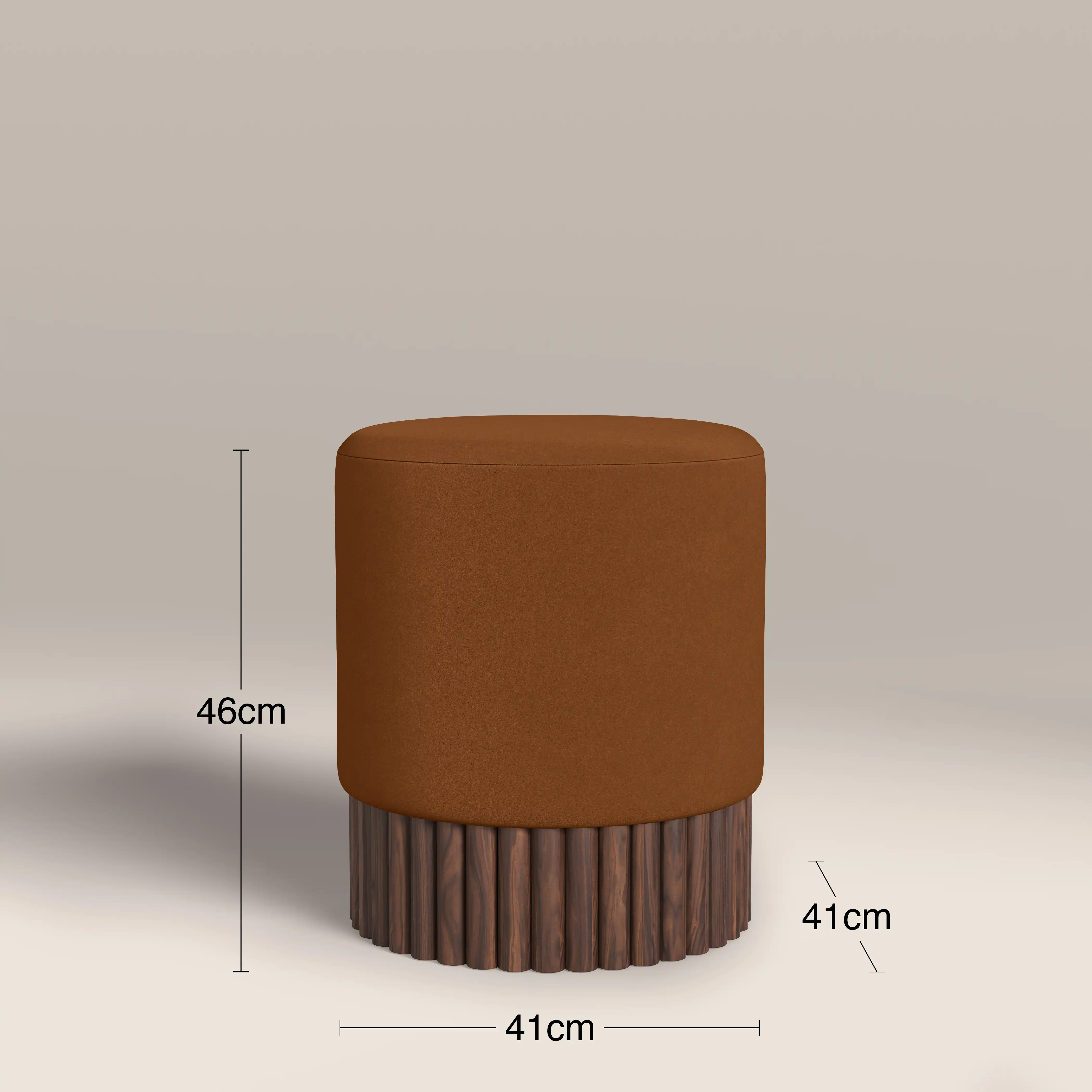 Oberon Pouffe | Caramel Sustainable Mohair Velvet & Walnut - Image 4