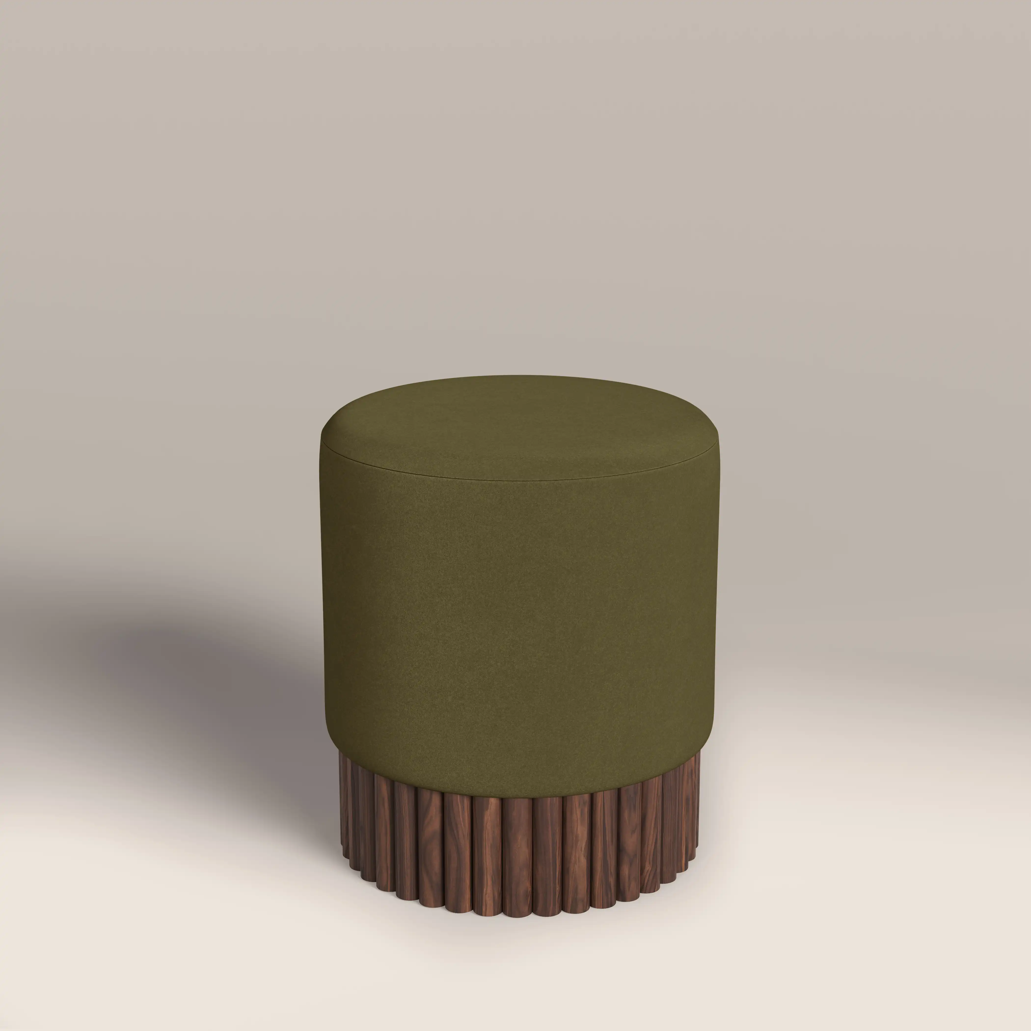 Oberon Pouffe | Moss Green Sustainable Mohair Velvet & Walnut - Image 2