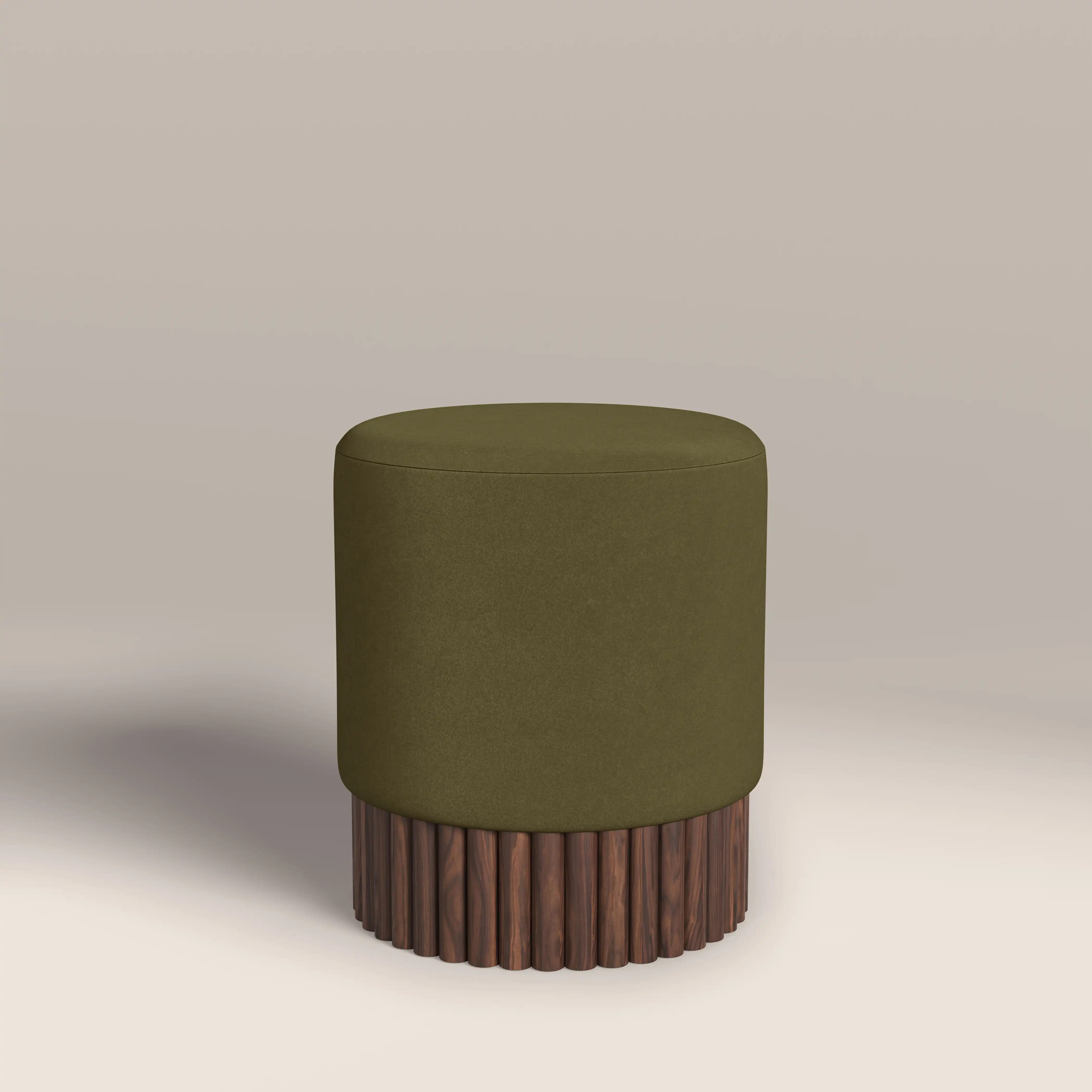 Oberon Pouffe | Moss Green Sustainable Mohair Velvet & Walnut - Image 4