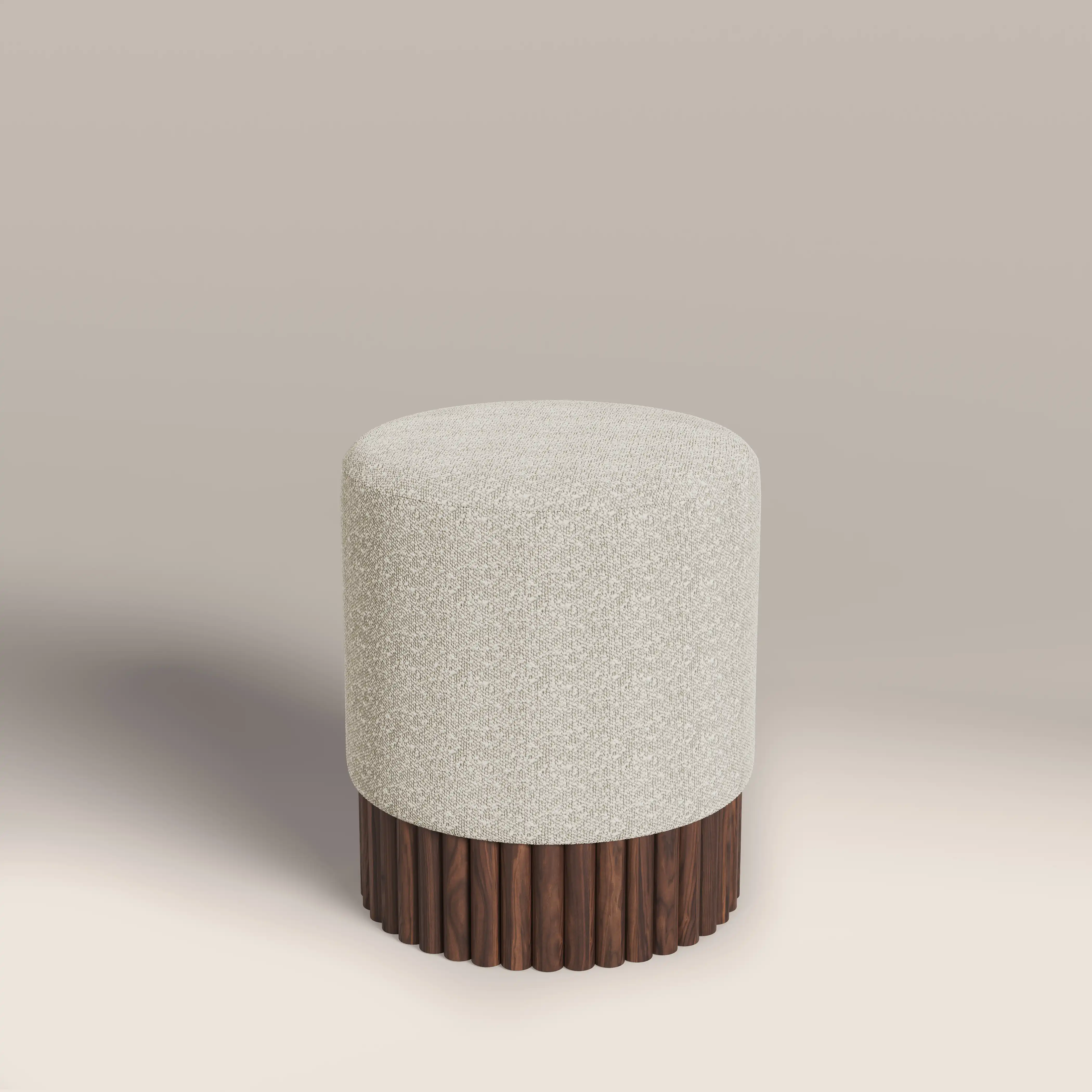 Oberon Pouffe | Speckled Stone Sustainable Boucle & Walnut - Image 3