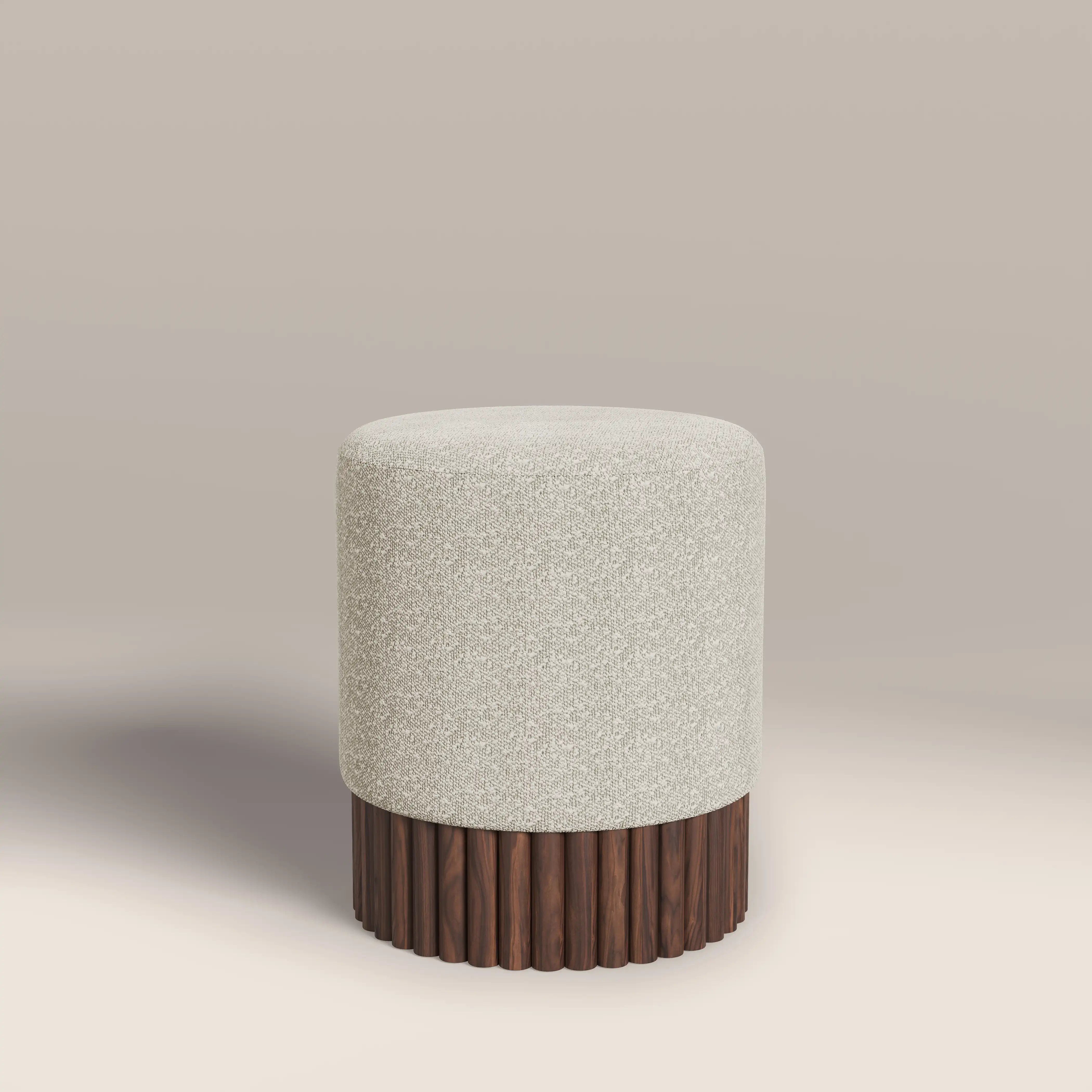 Oberon Pouffe | Speckled Stone Sustainable Boucle & Walnut - Image 4