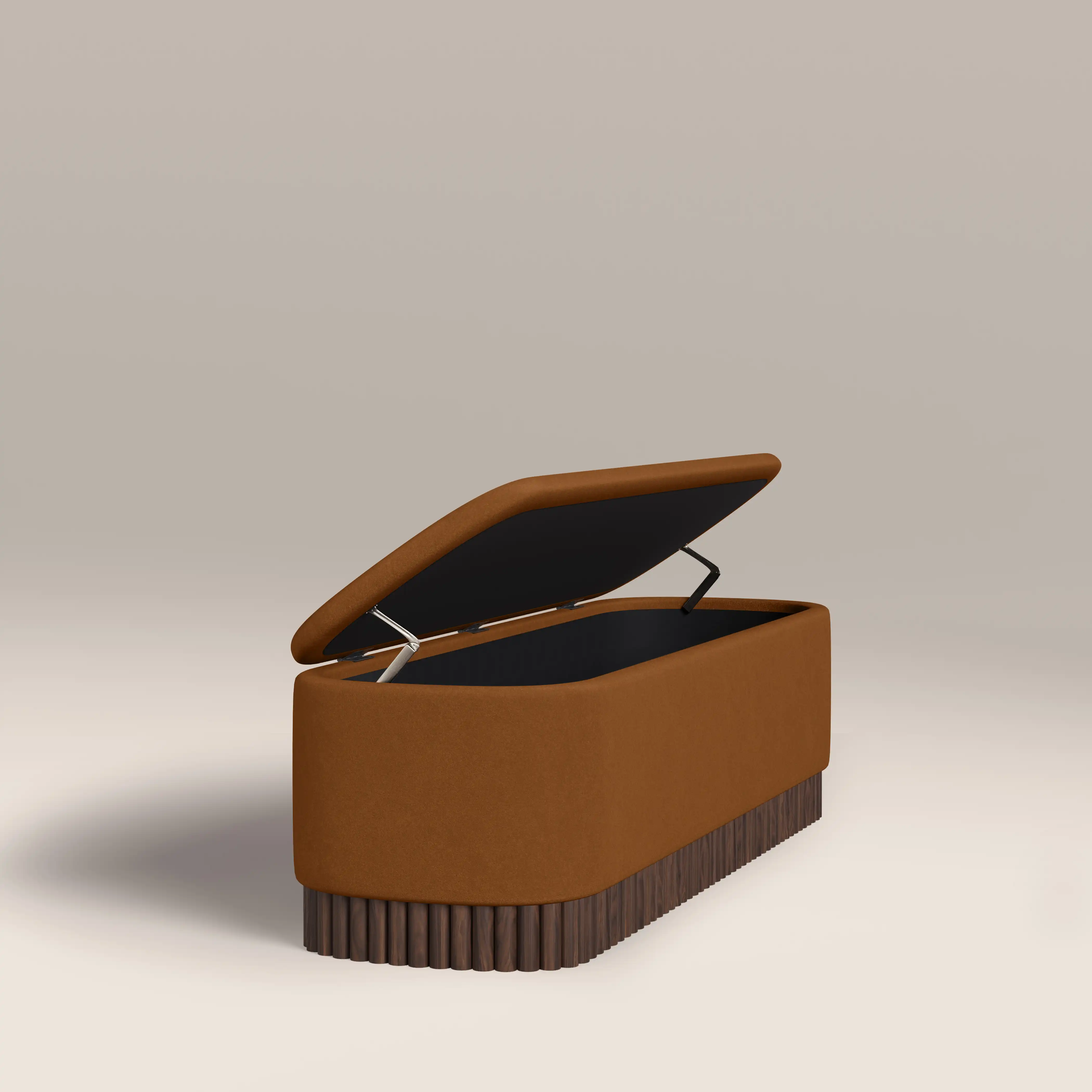 Oberon Storage Ottoman | Caramel Sustainable Mohair Velvet & Walnut - Image 4