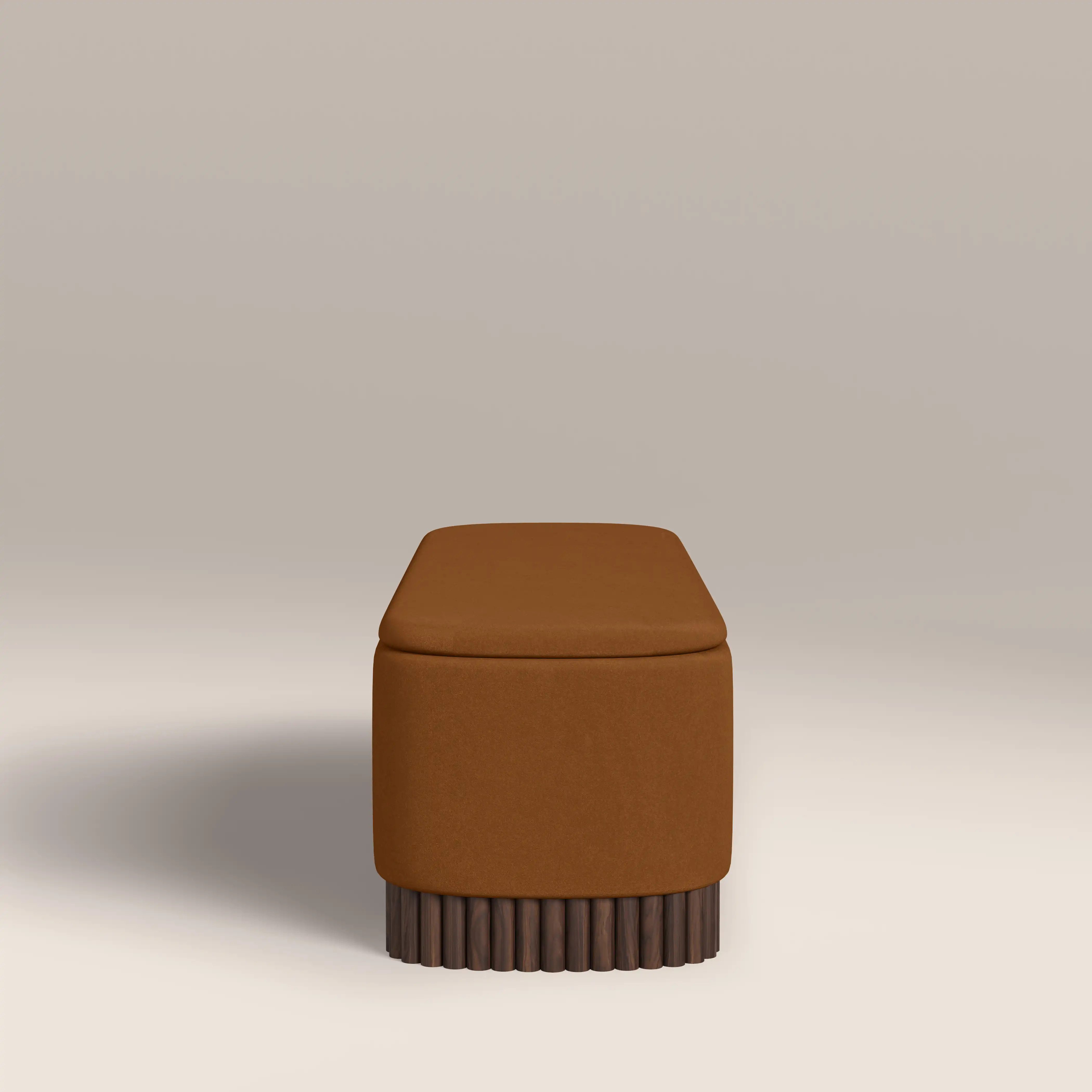 Oberon Storage Ottoman | Caramel Sustainable Mohair Velvet & Walnut - Image 5