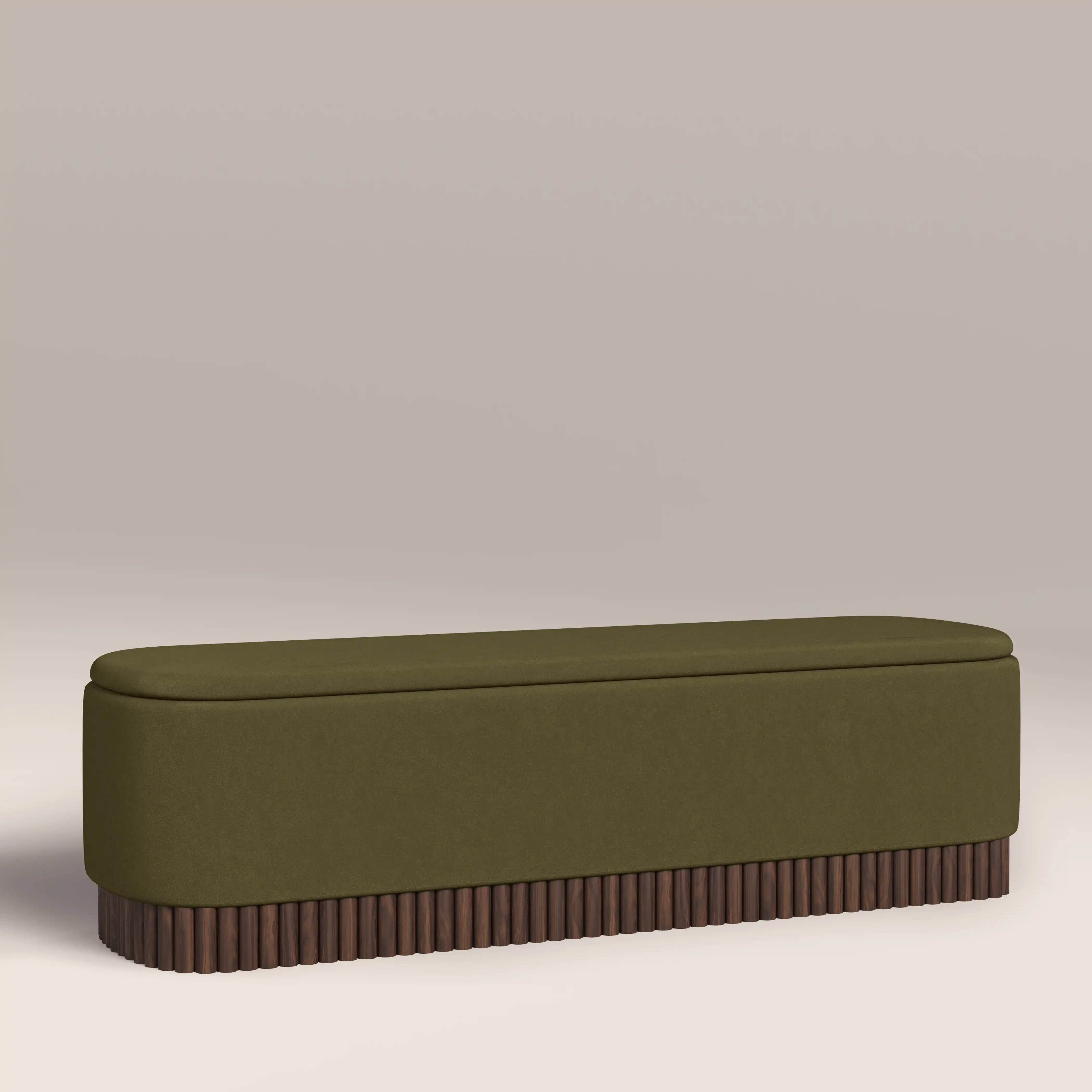 Oberon Storage Ottoman | Moss Green Sustainable Mohair Velvet & Walnut - Image 2