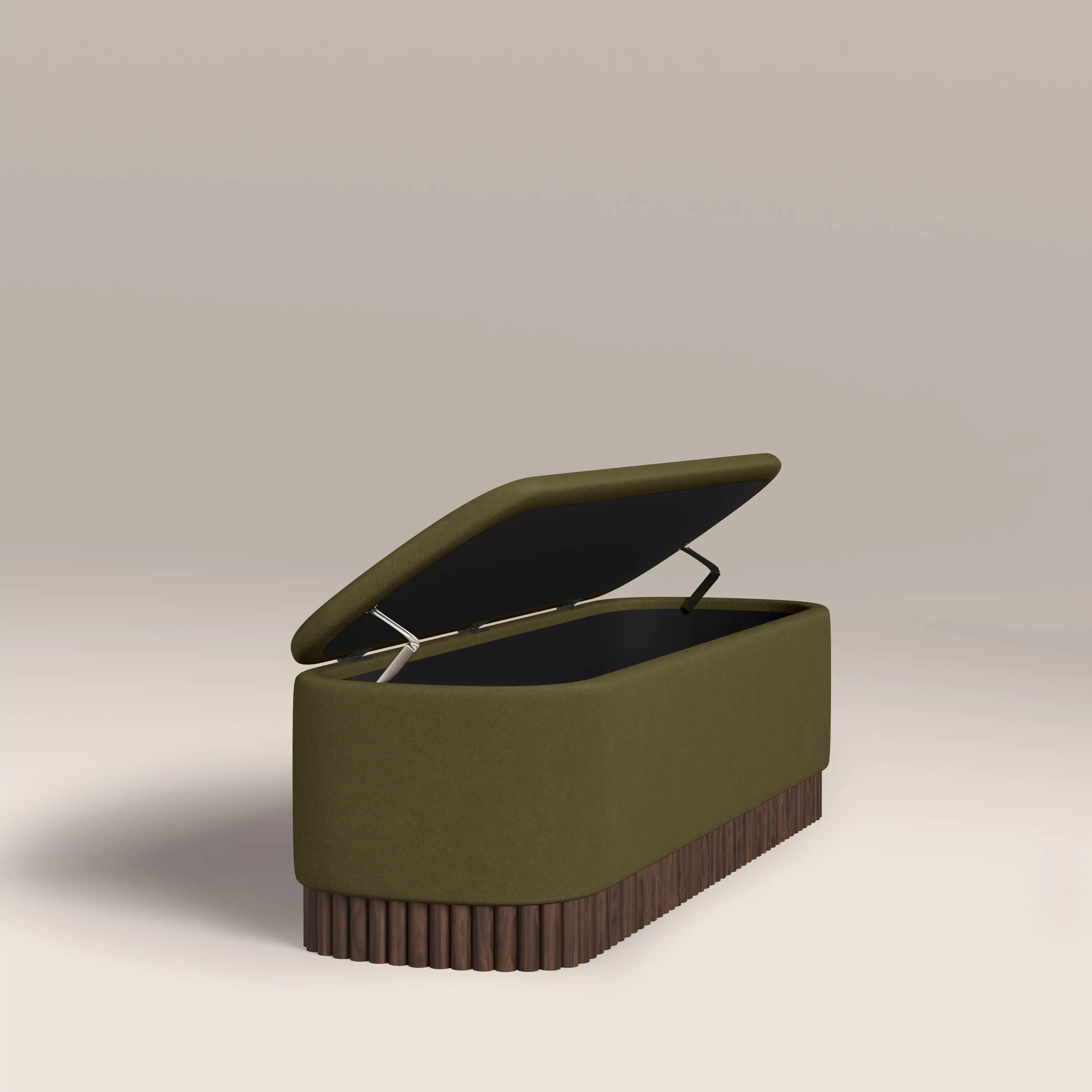 Oberon Storage Ottoman | Moss Green Sustainable Mohair Velvet & Walnut - Image 4