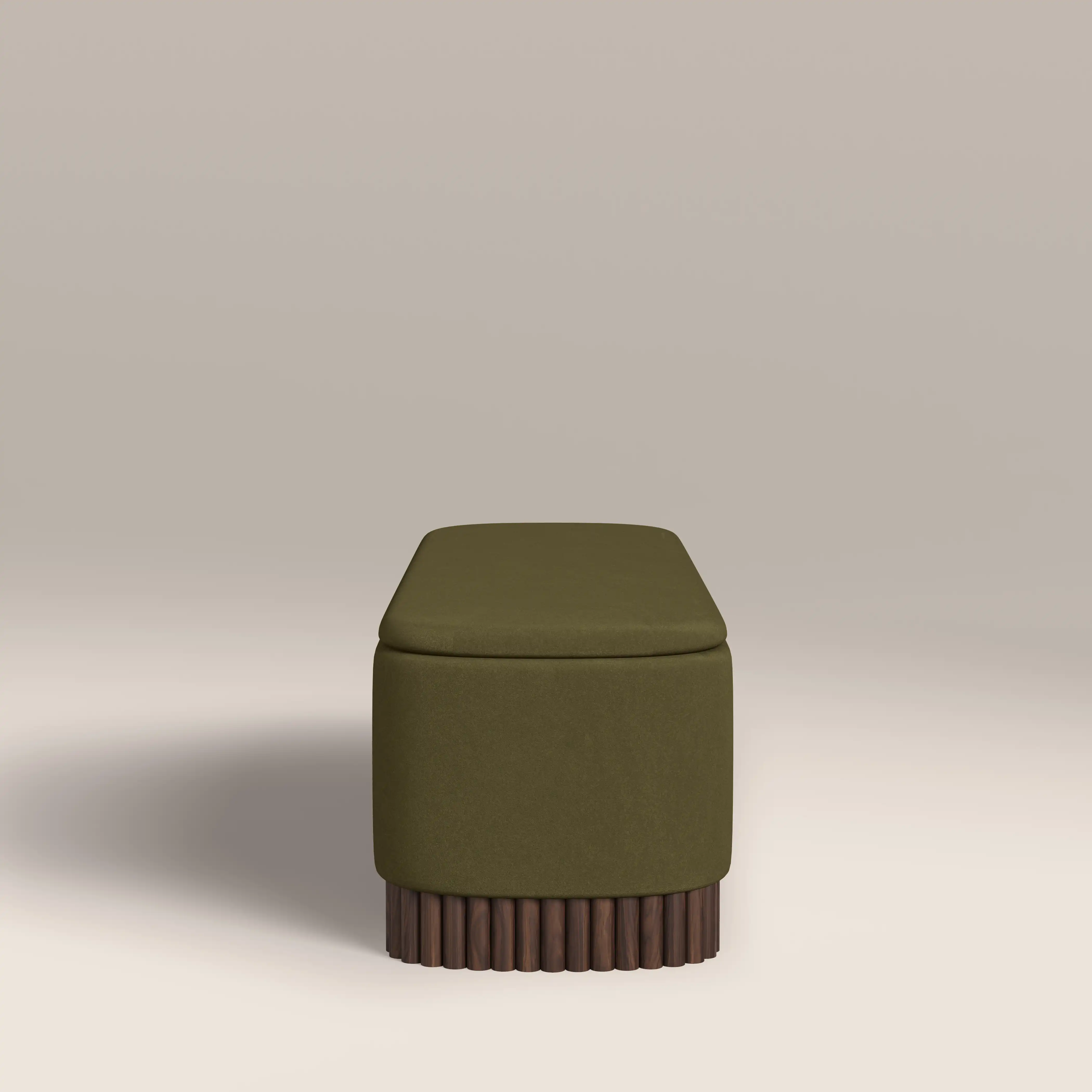 Oberon Storage Ottoman | Moss Green Sustainable Mohair Velvet & Walnut - Image 5