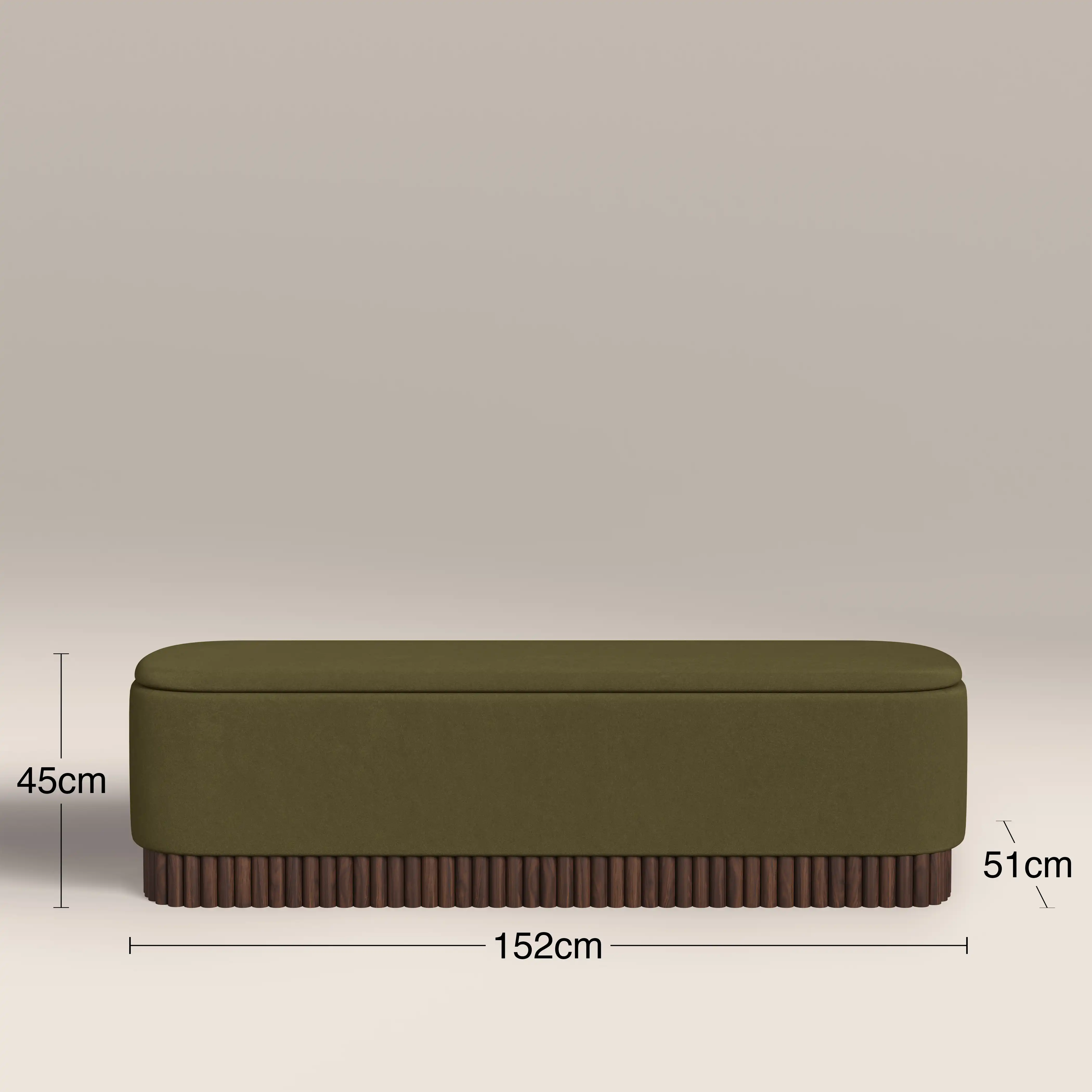 Oberon Storage Ottoman | Moss Green Sustainable Mohair Velvet & Walnut - Image 6