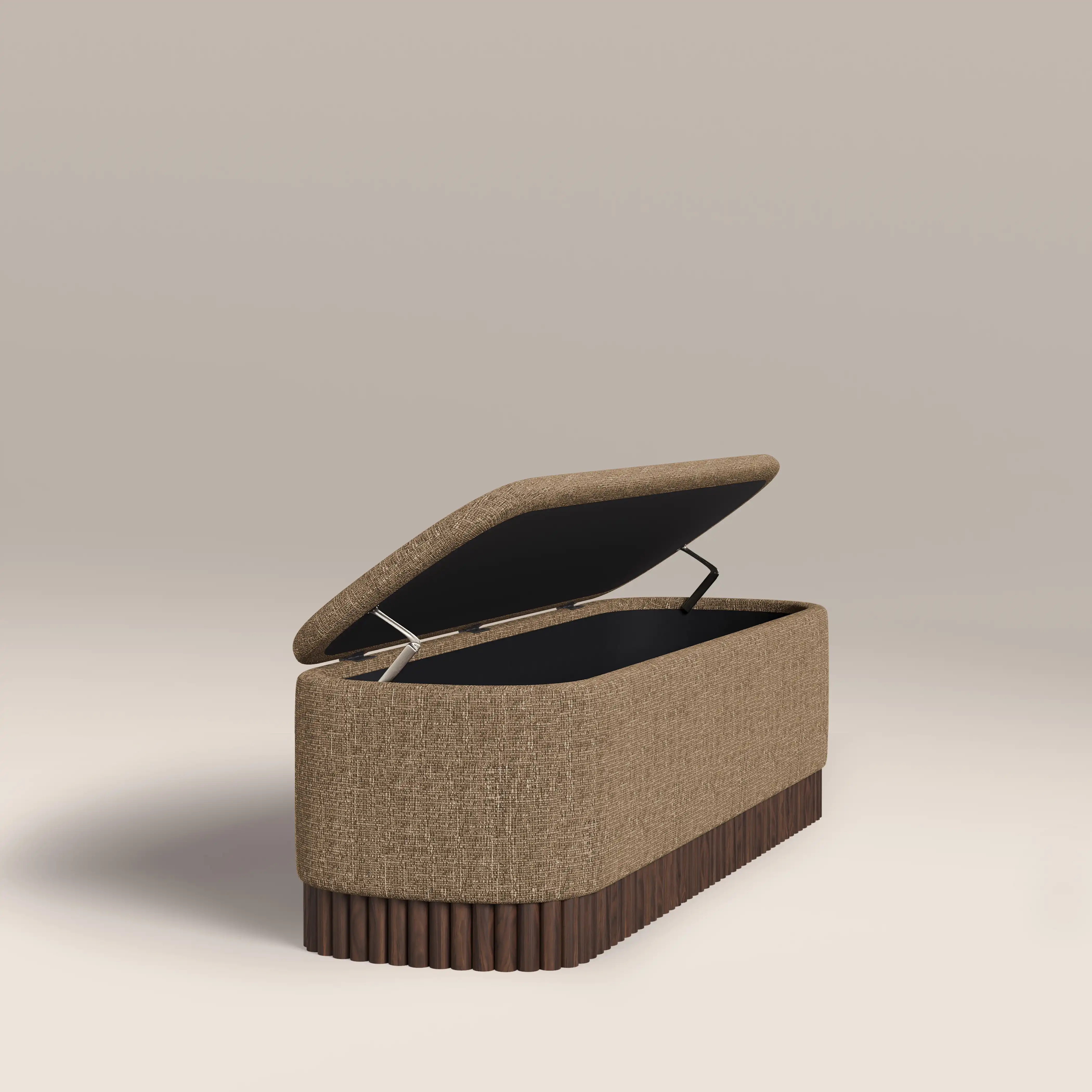 Oberon Storage Ottoman | Speckled Cappuccino Boucle & Walnut - Image 4