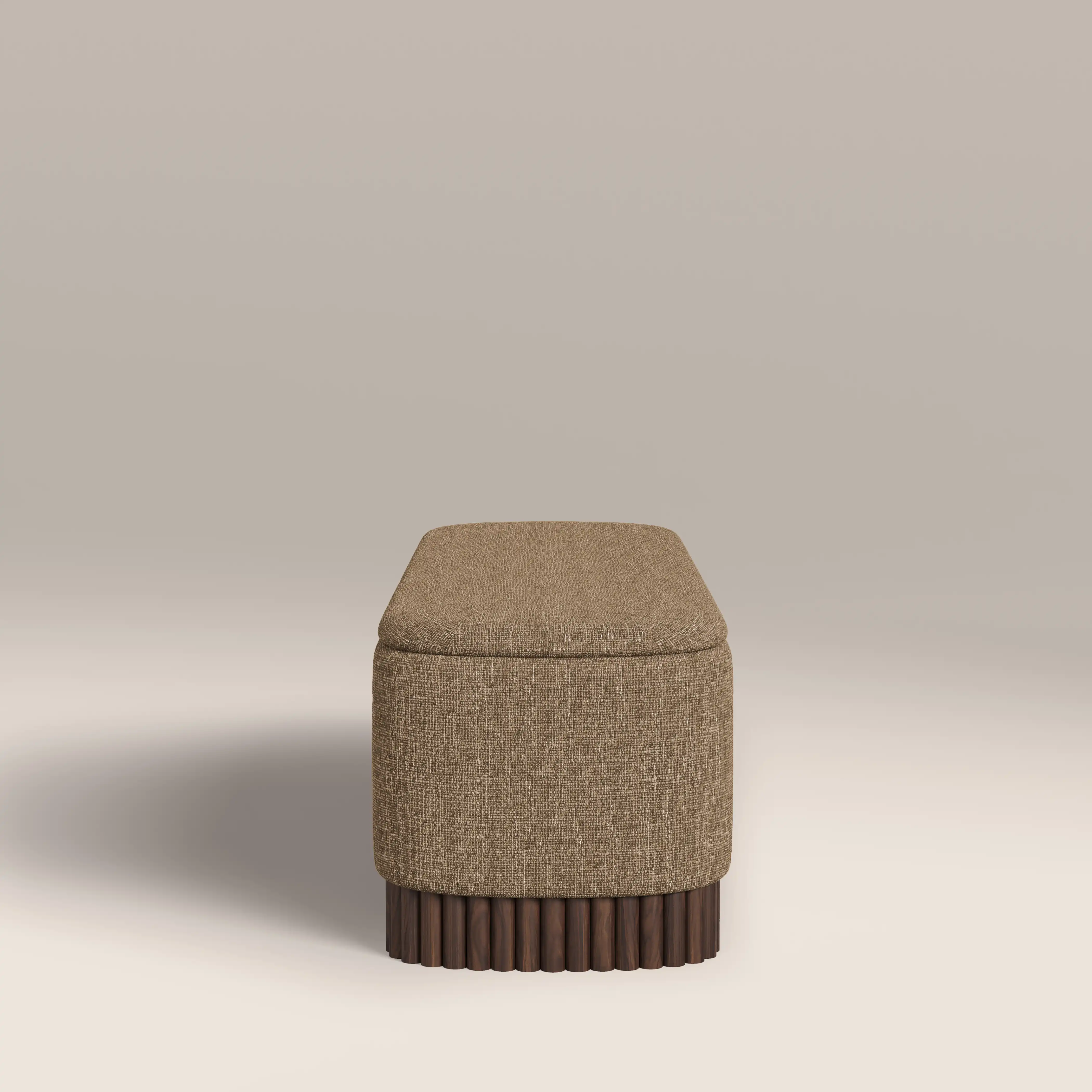 Oberon Storage Ottoman | Speckled Cappuccino Boucle & Walnut - Image 5