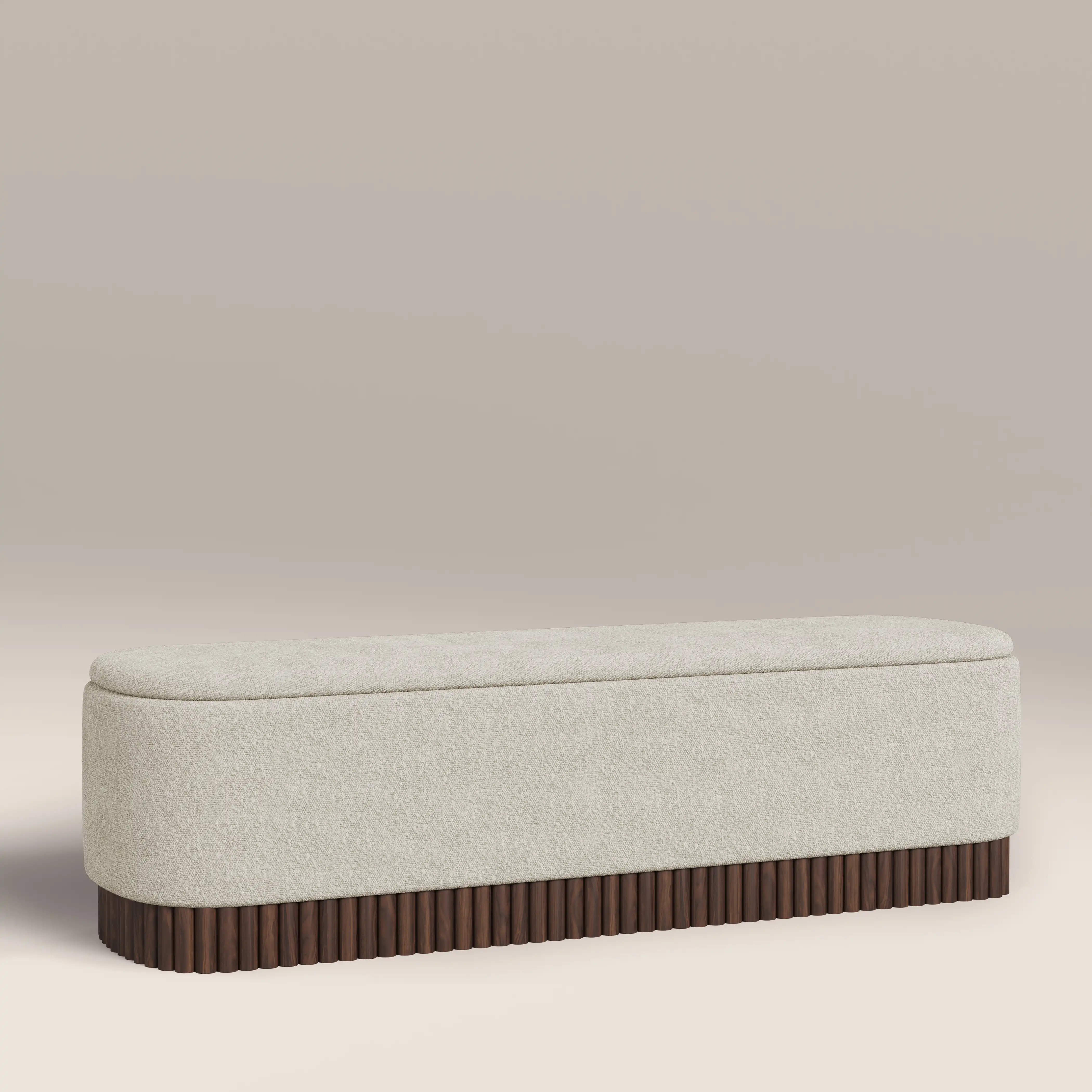 Oberon Storage Ottoman | Speckled Stone Sustainable Boucle & Walnut - Image 2