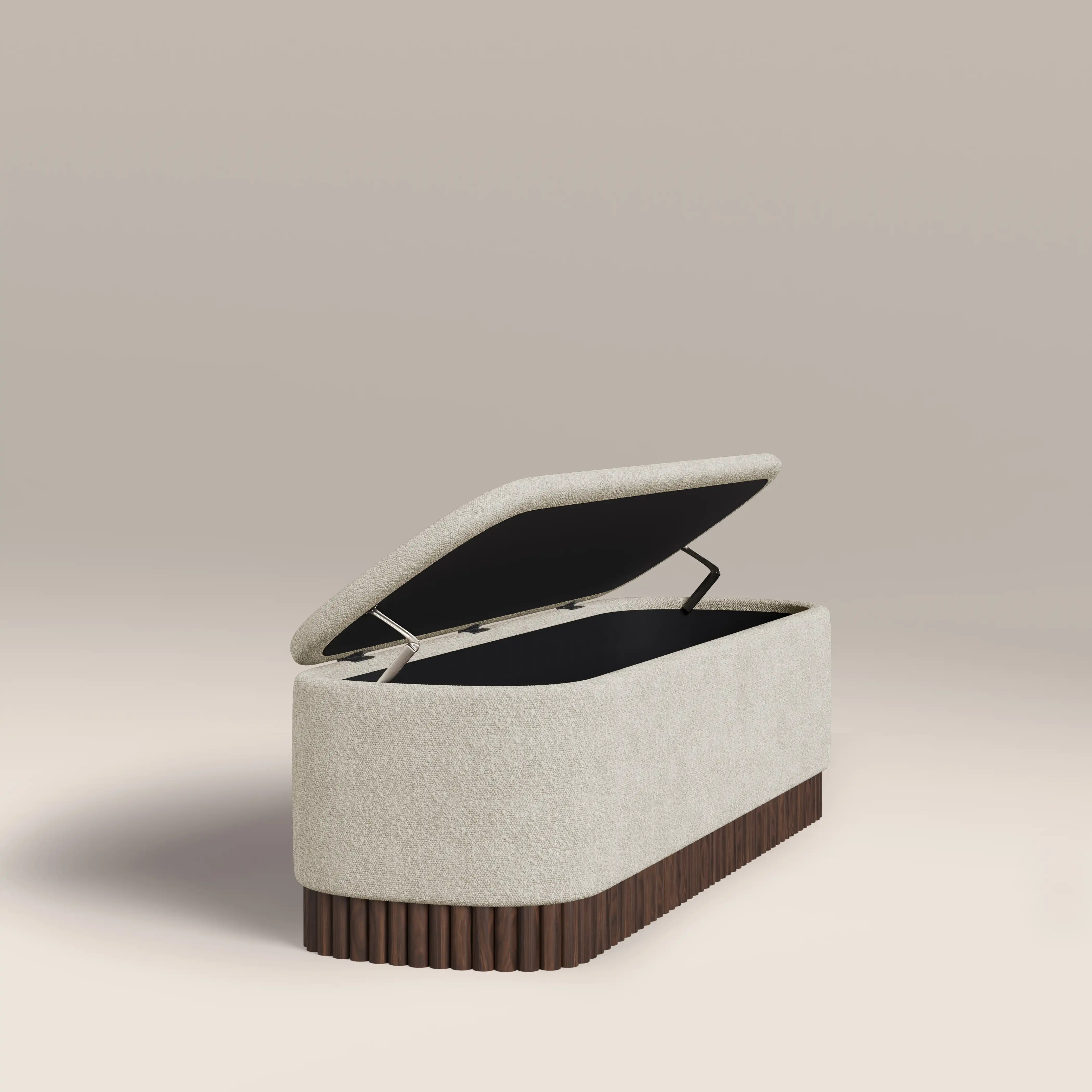 Oberon Storage Ottoman | Speckled Stone Sustainable Boucle & Walnut - Image 4