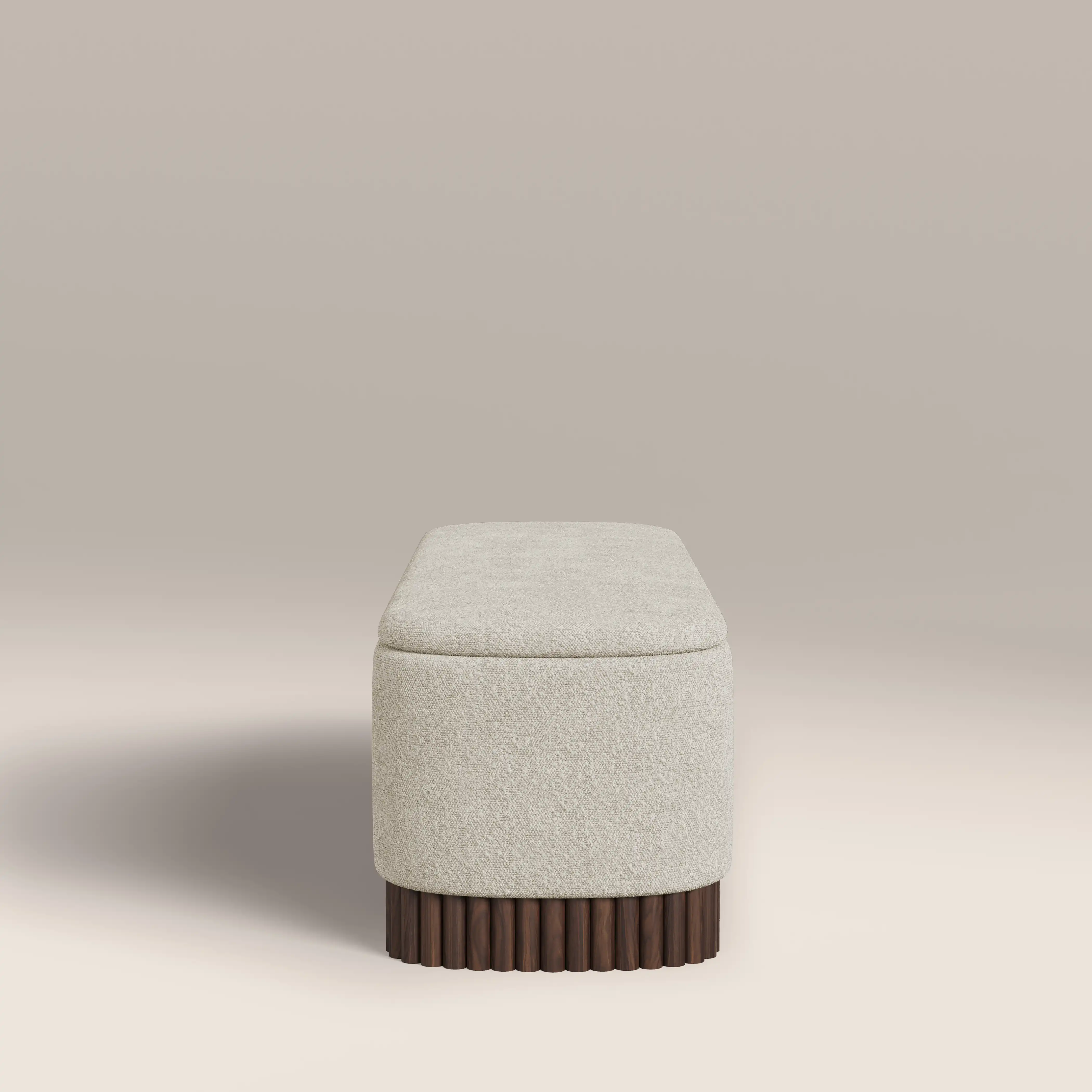 Oberon Storage Ottoman | Speckled Stone Sustainable Boucle & Walnut - Image 5
