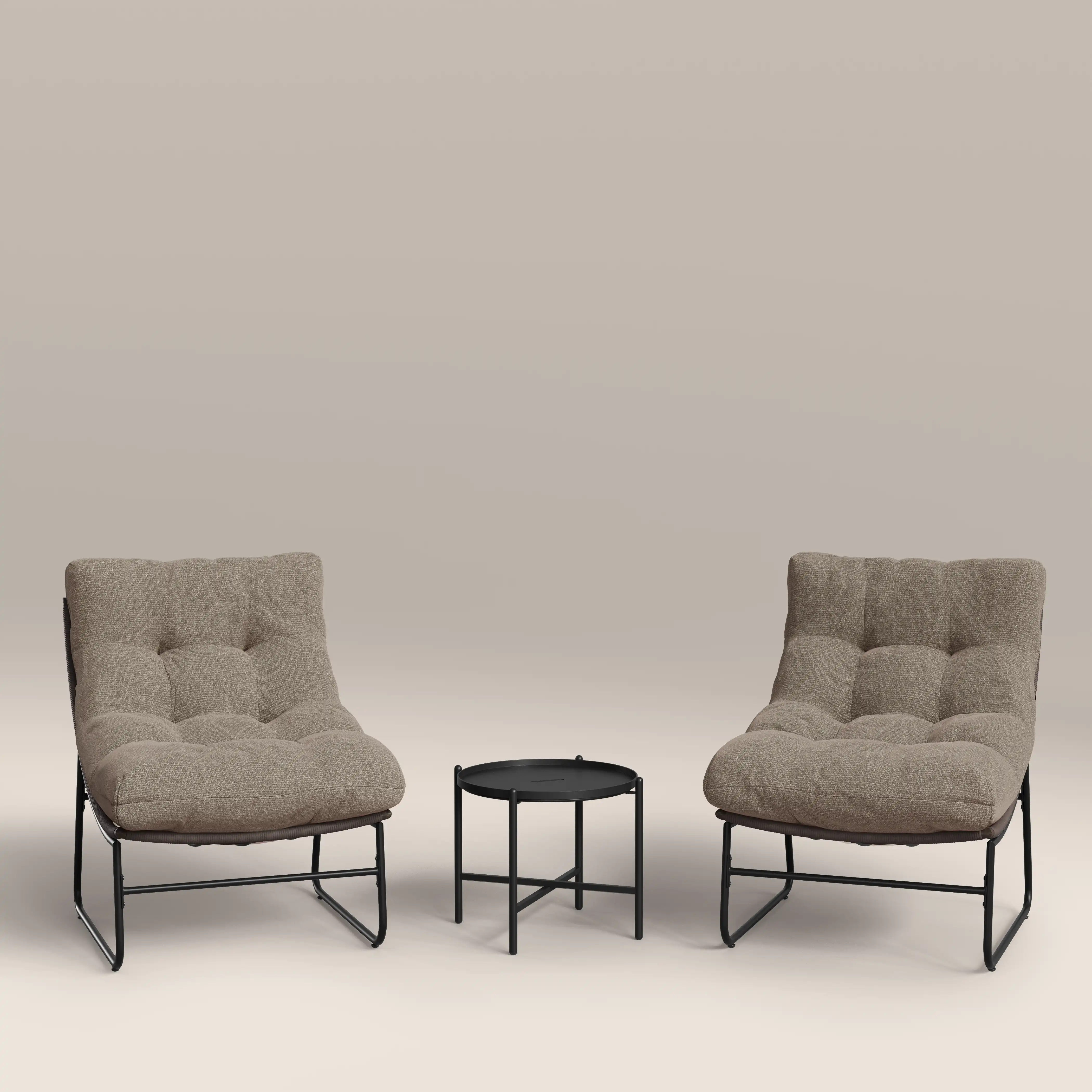 Odessa Garden Bistro Lounge Set |  Natural Boucle & Charcoal Black - Image 2