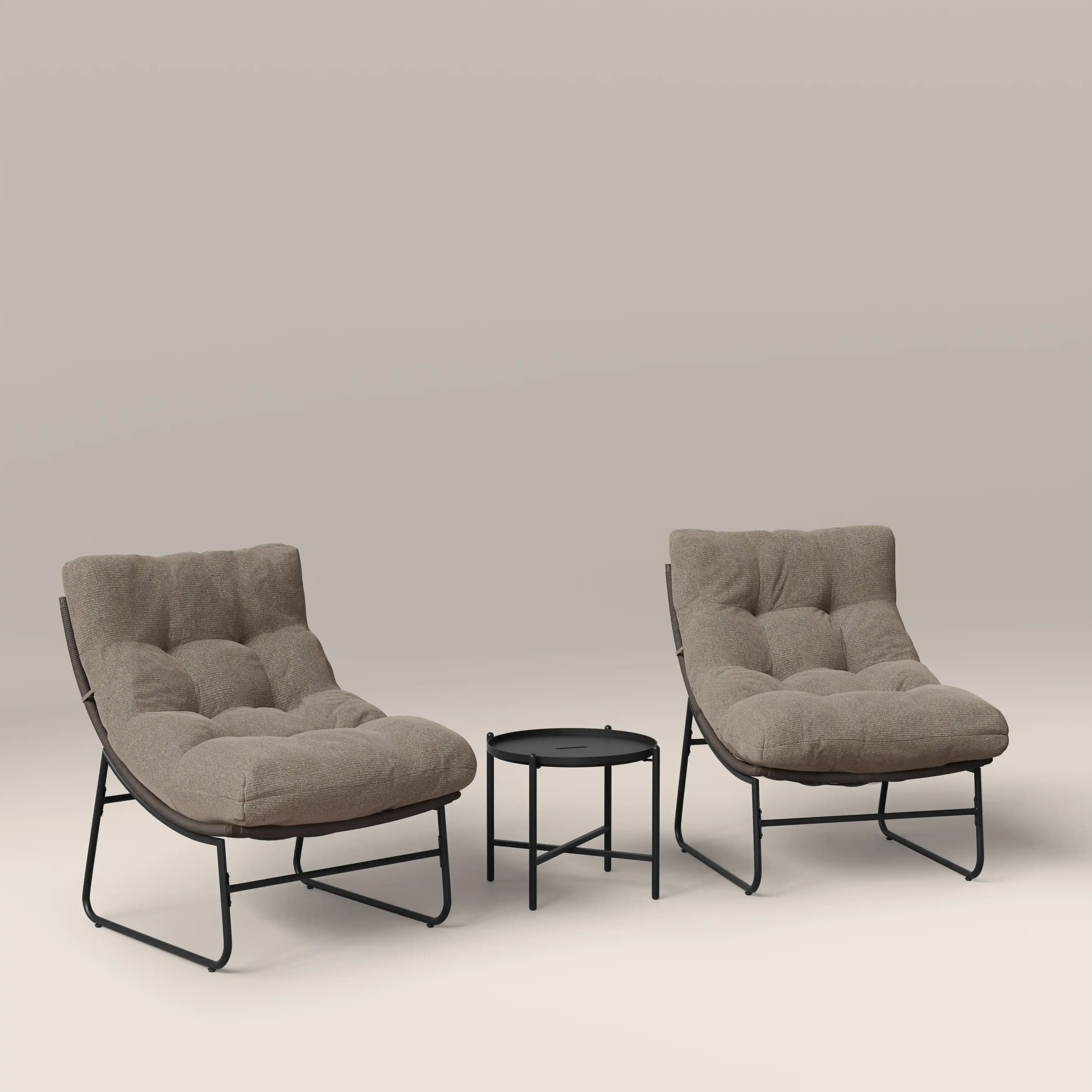 Odessa Garden Bistro Lounge Set |  Natural Boucle & Charcoal Black - Image 4