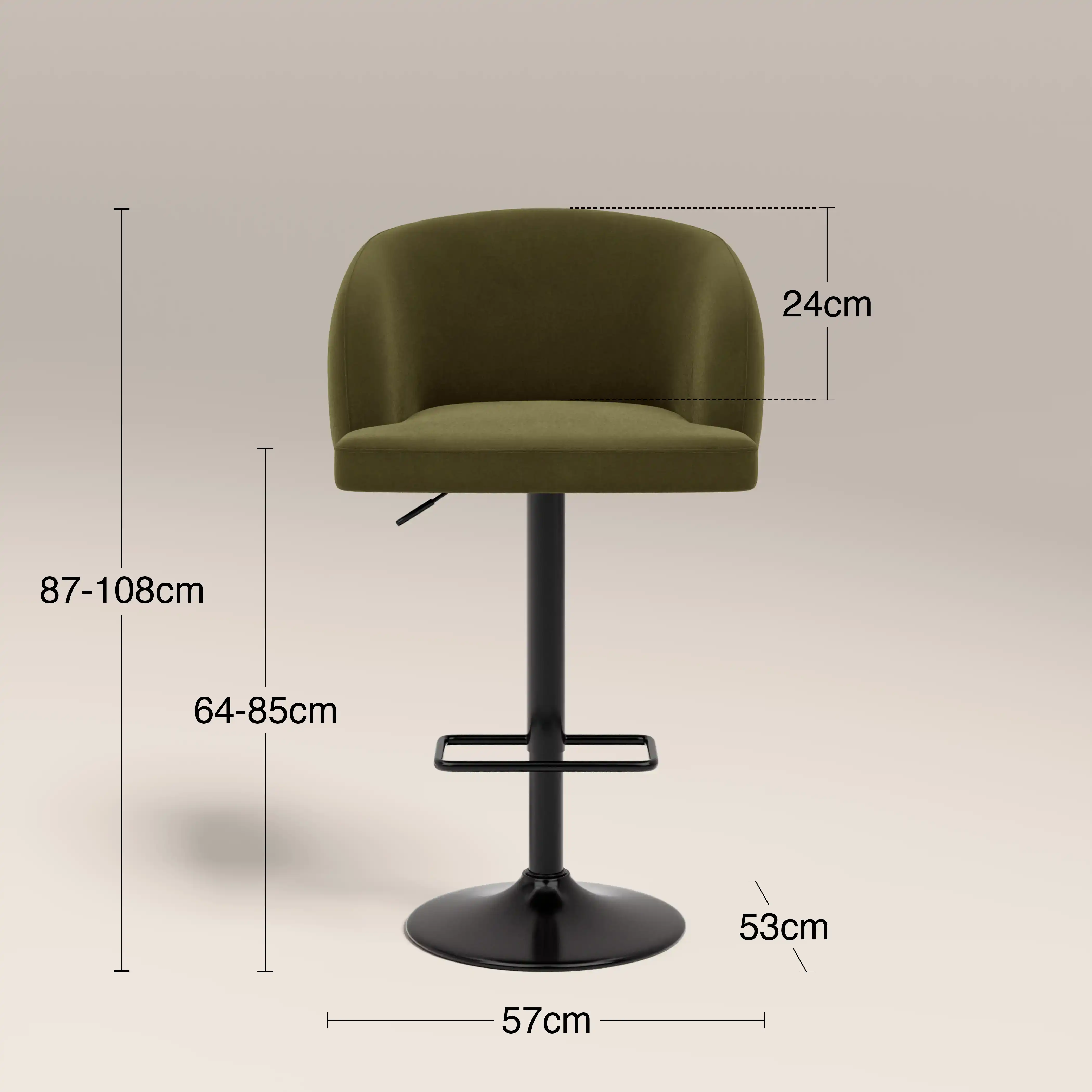 Odette Adjustable Stool | Moss Green Sustainable Mohair Velvet & Black - Image 7