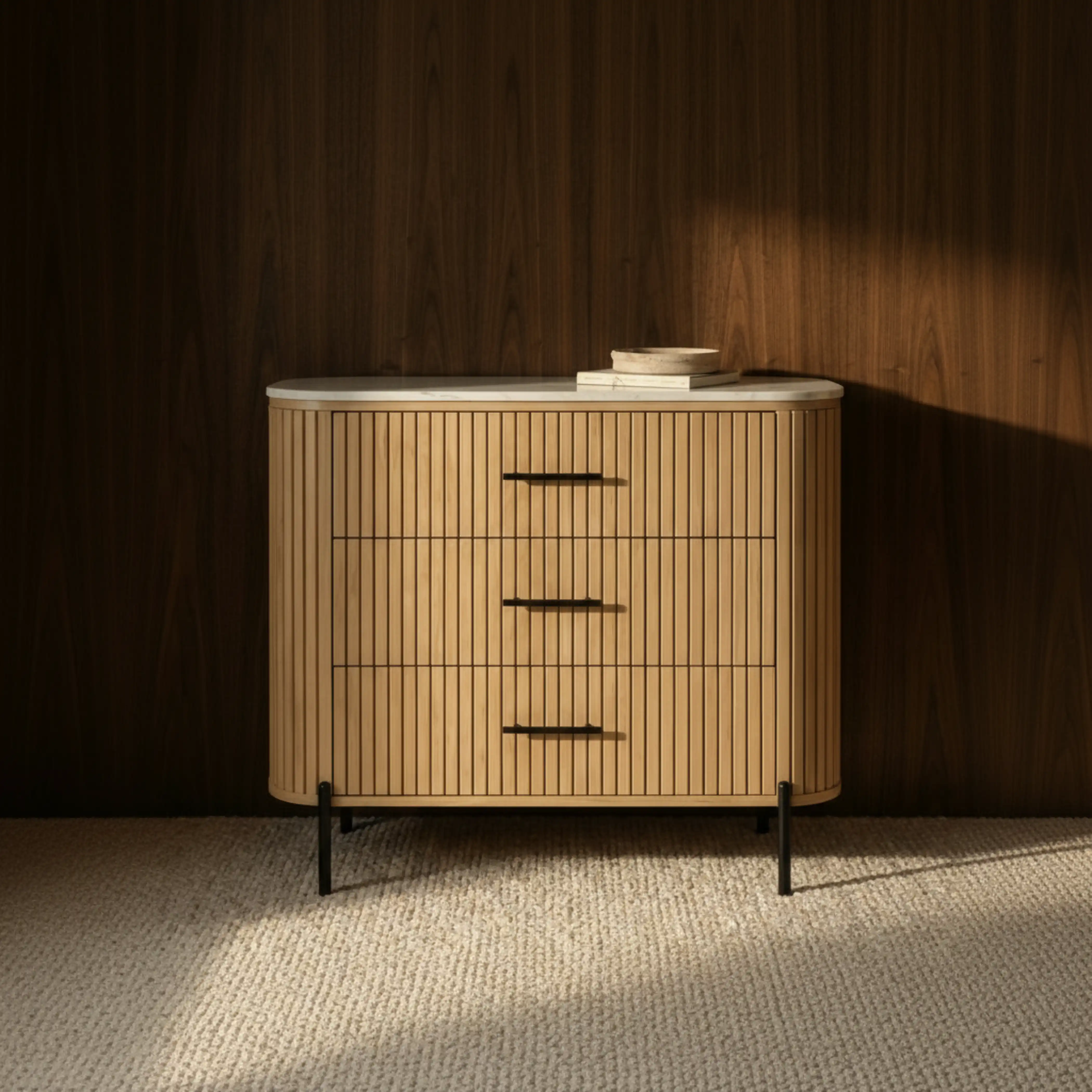 Oliver 3 Drawer Chest of Drawers | White Marble & Natural - Image 2