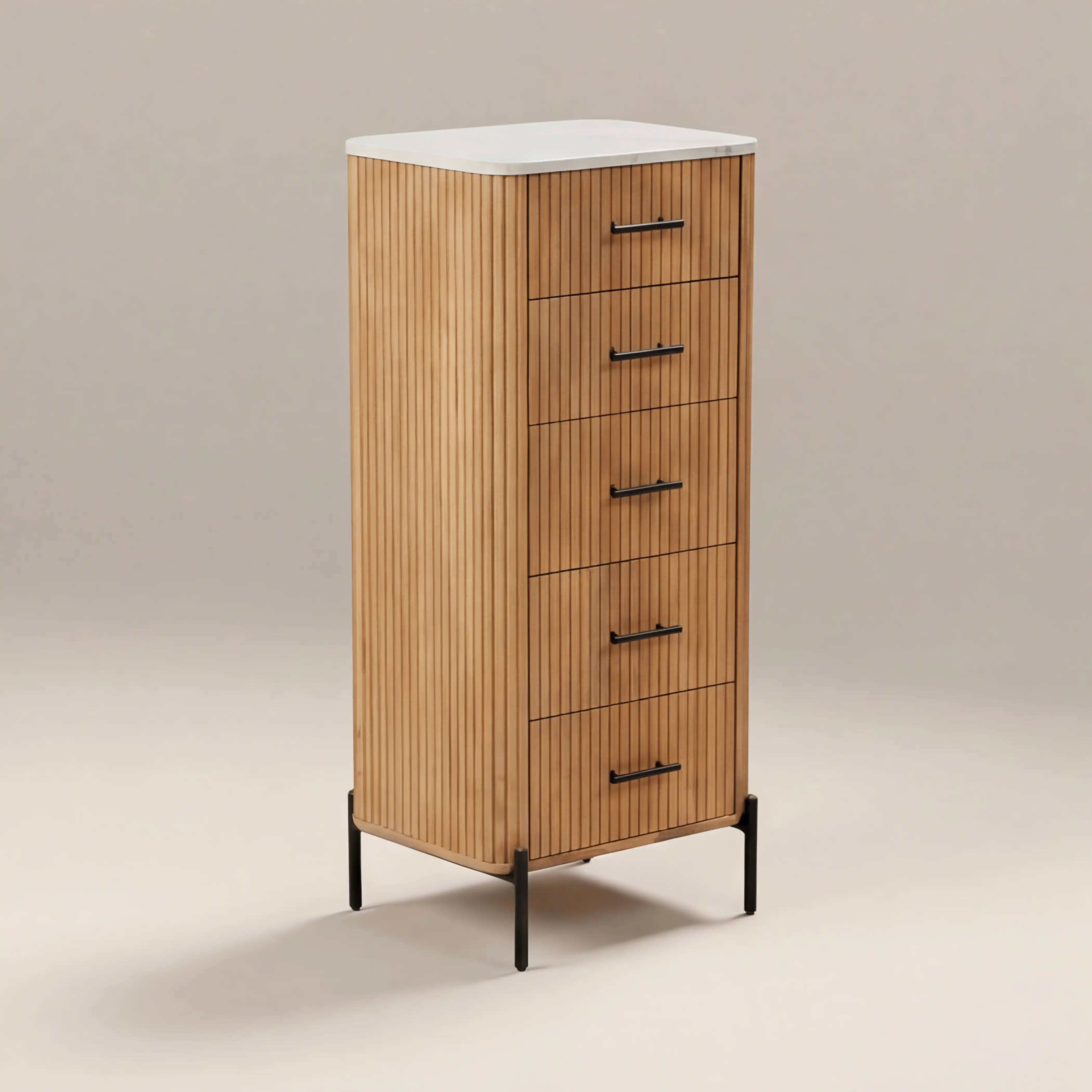 Oliver 5 Drawer Tall Chest of Drawers | White Marble & Natural - Image 2